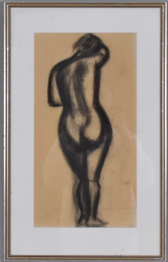 KNUT IRWE. kolteckning, stående akt.