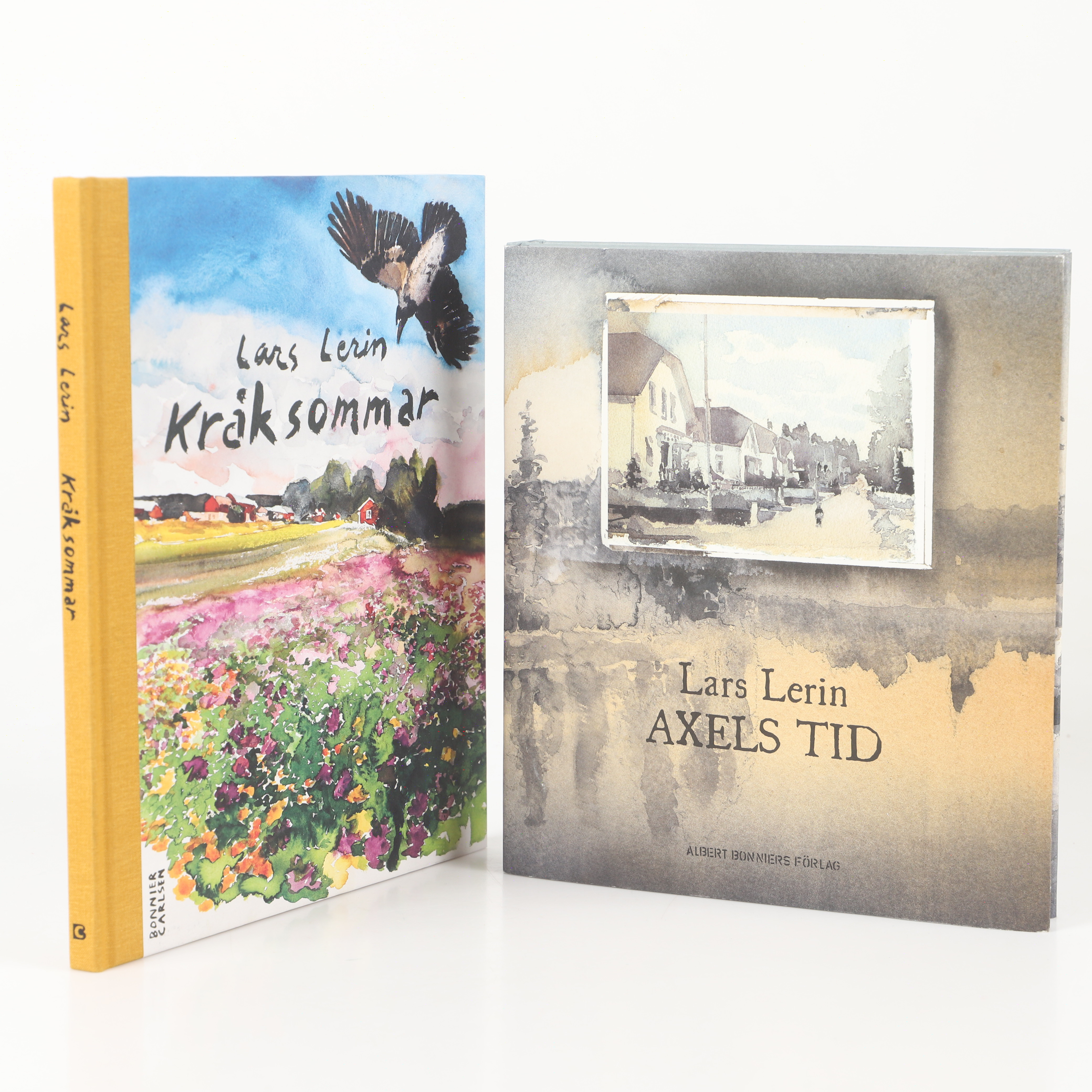 LARS LERIN. Böcker, 2 stycken, "Axels tid/Kråksommar", Bonniers/Bonniers Carlsen Förlag, 2015-2021.