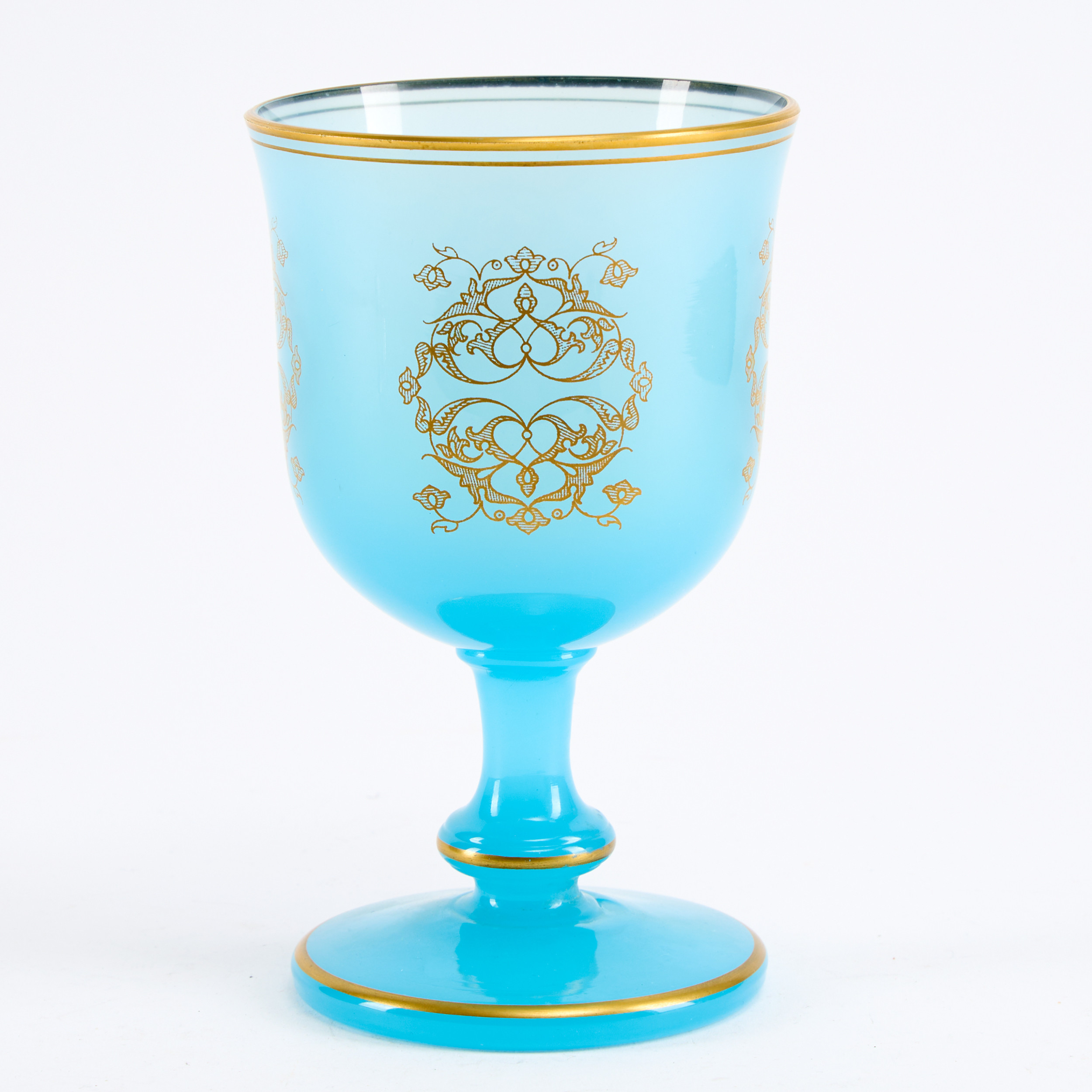 POKALGLAS, tidigt 1900-tal, blått glas med förgylld dekor.