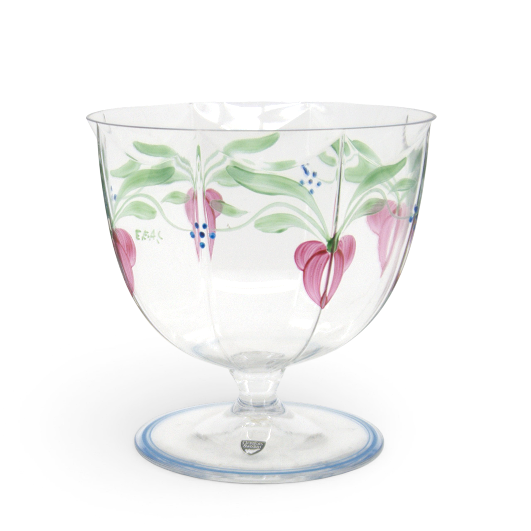 EVA ENGLUND. Skål på fot, "Maja", bemålat glas, etikettmärkt, Orrefors.