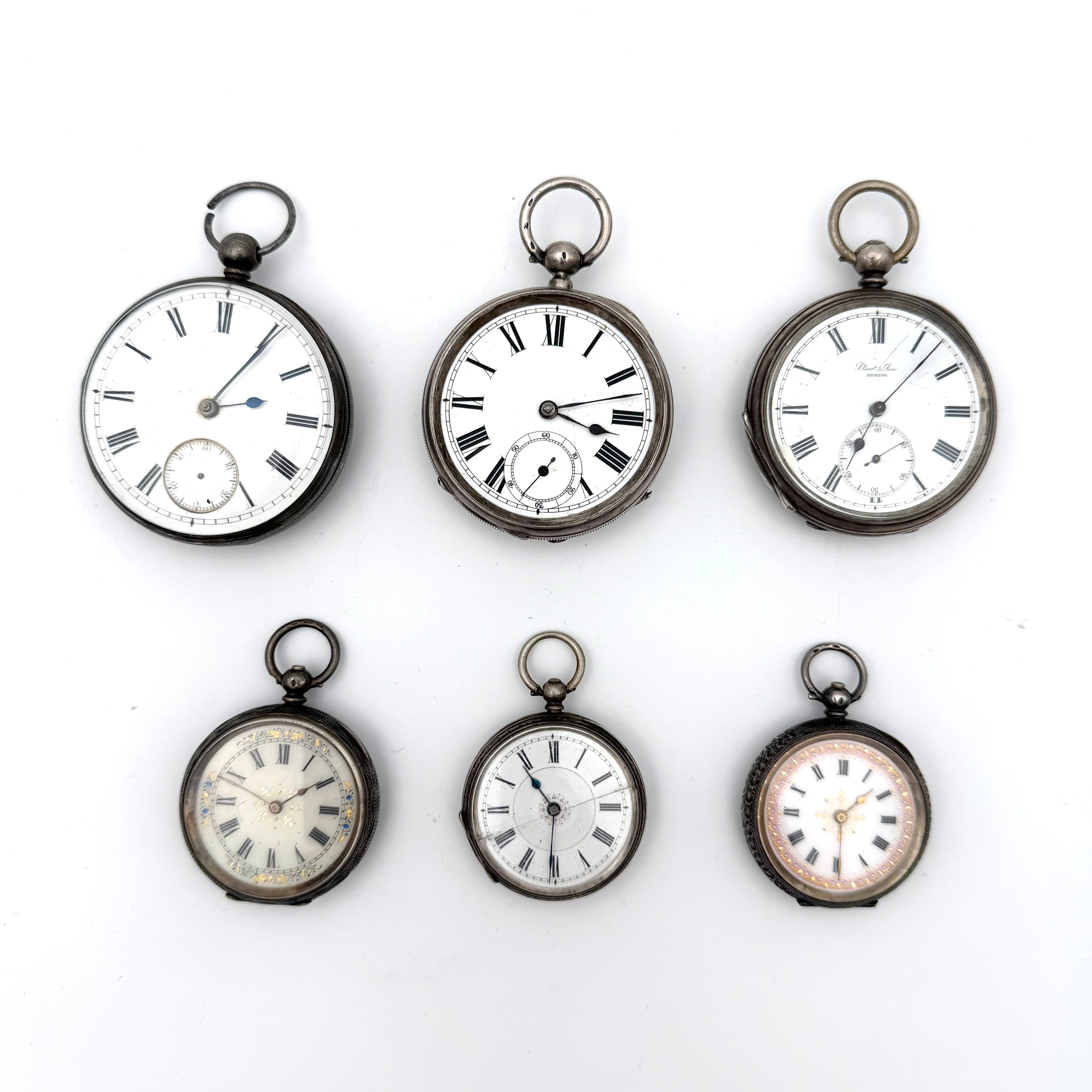 FICKUR, 5+1 st, silver, boett och innerboett i minst silver/925, urtavlor med romerska siffror. Fickur, silver, boett och innerboett i silver/800.