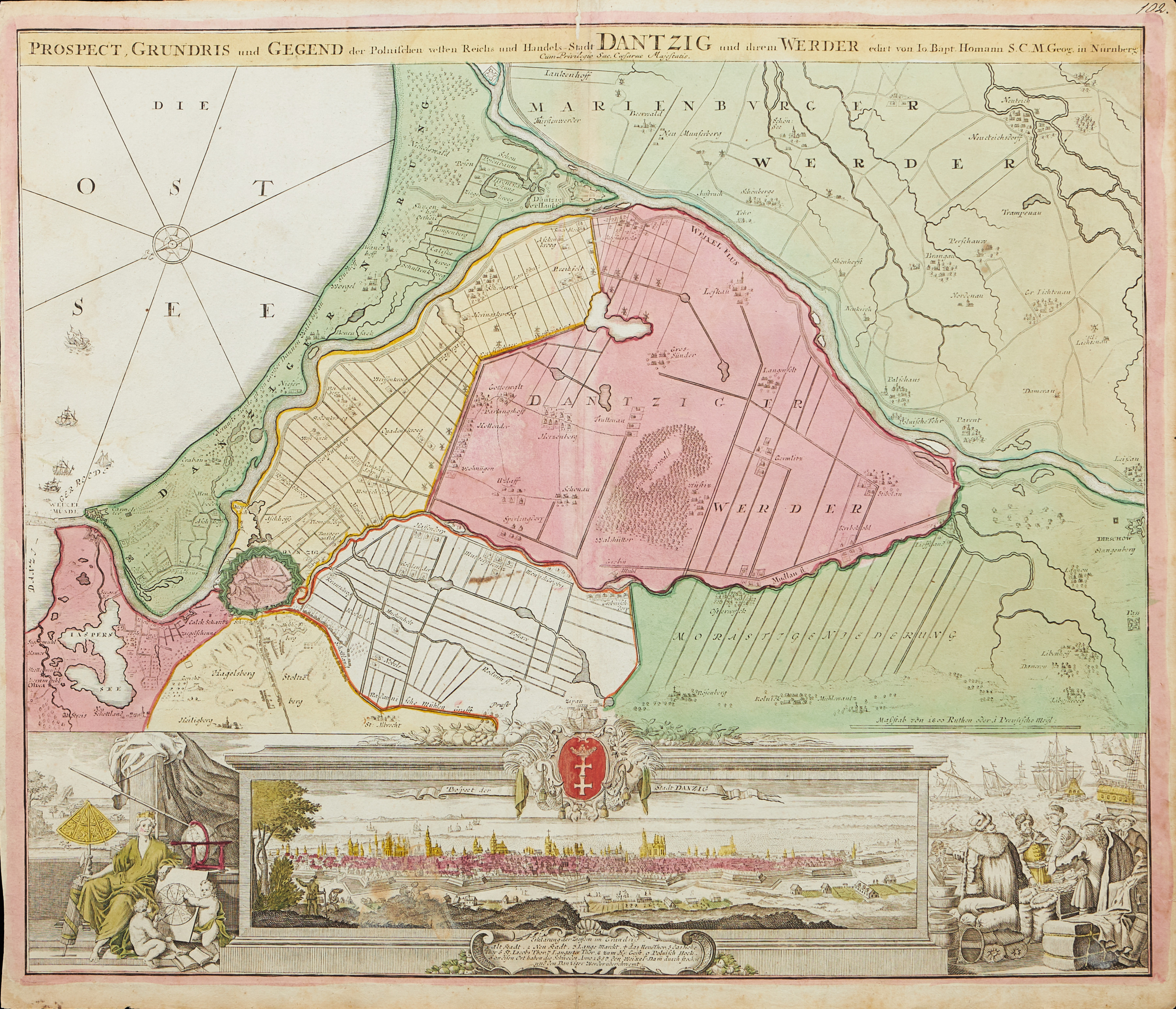 KARTA ÖVER DANZIG MED VY, CA 1730.