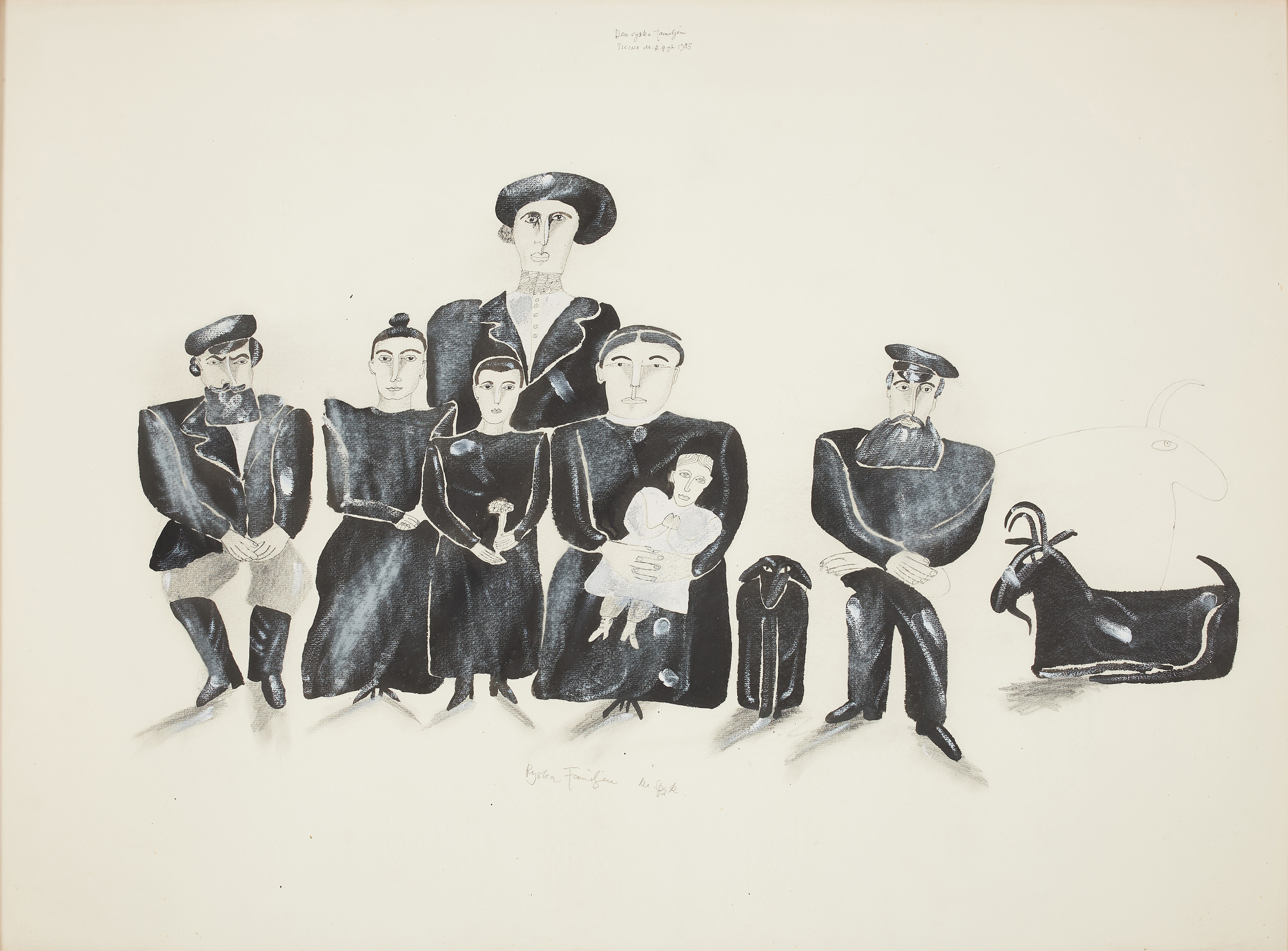 MADELEINE PYK. "Den ryska familjen", blandteknik, signerad samt daterad 1983.