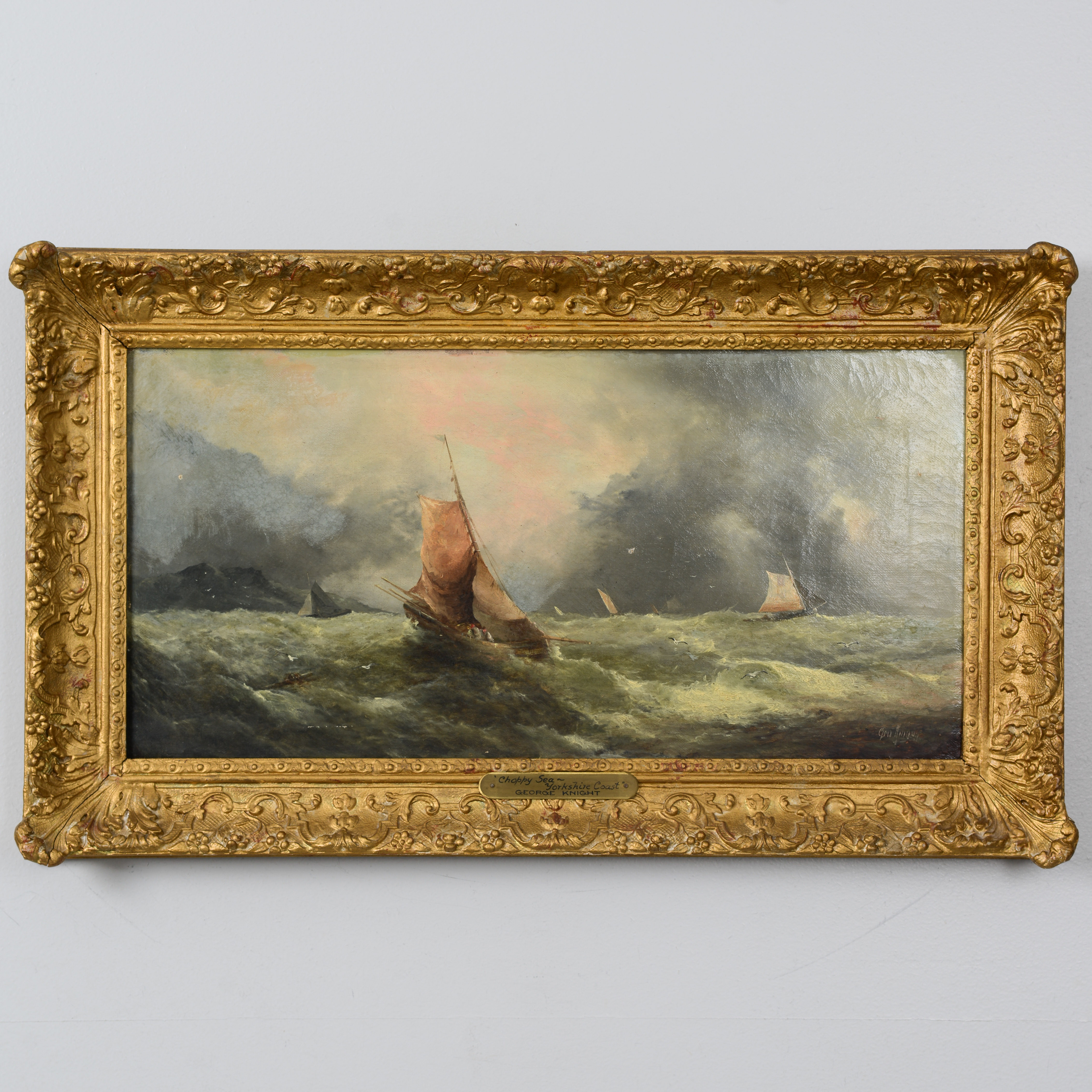 GEORGE KNIGHT. "Choppy Sea Yorkshire Coast", olja på duk, signerad.