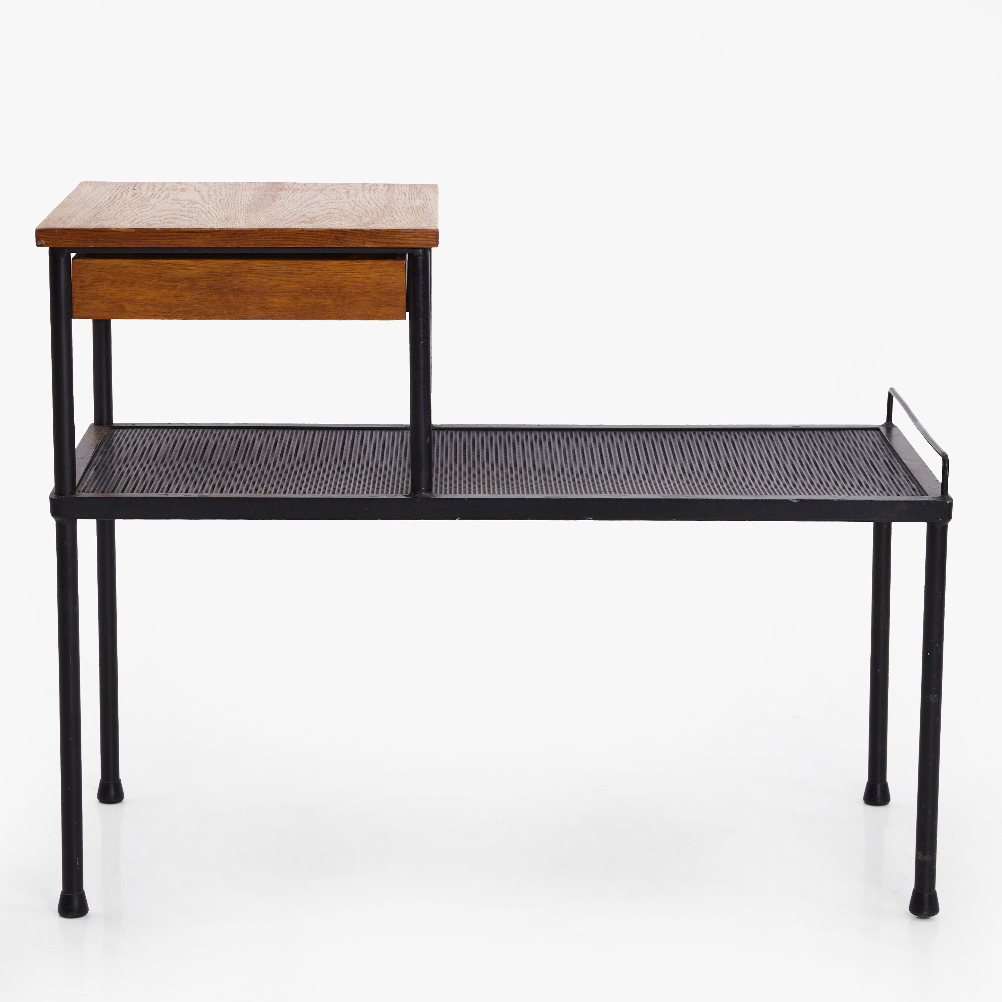 HALLMÖBEL, 1900-talets mitt, svartlackerad metall och ek.