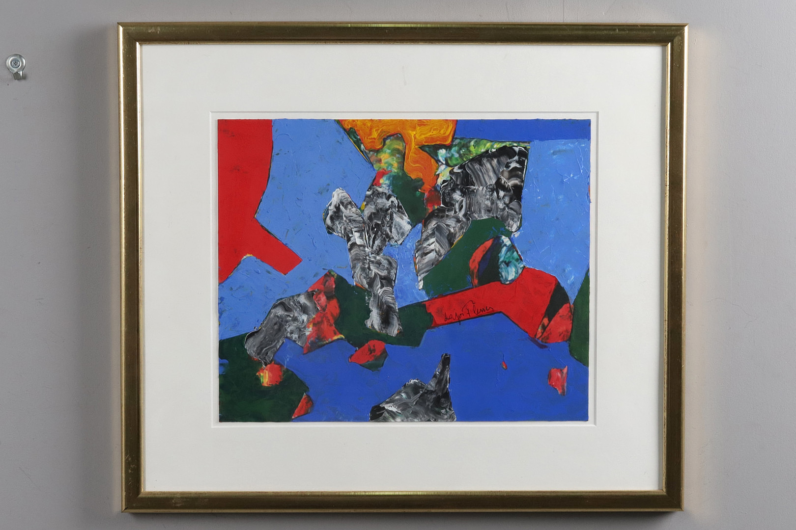 LAJOS FLESSER. Blandteknik på papp, abstrakta figuriner, signerad.