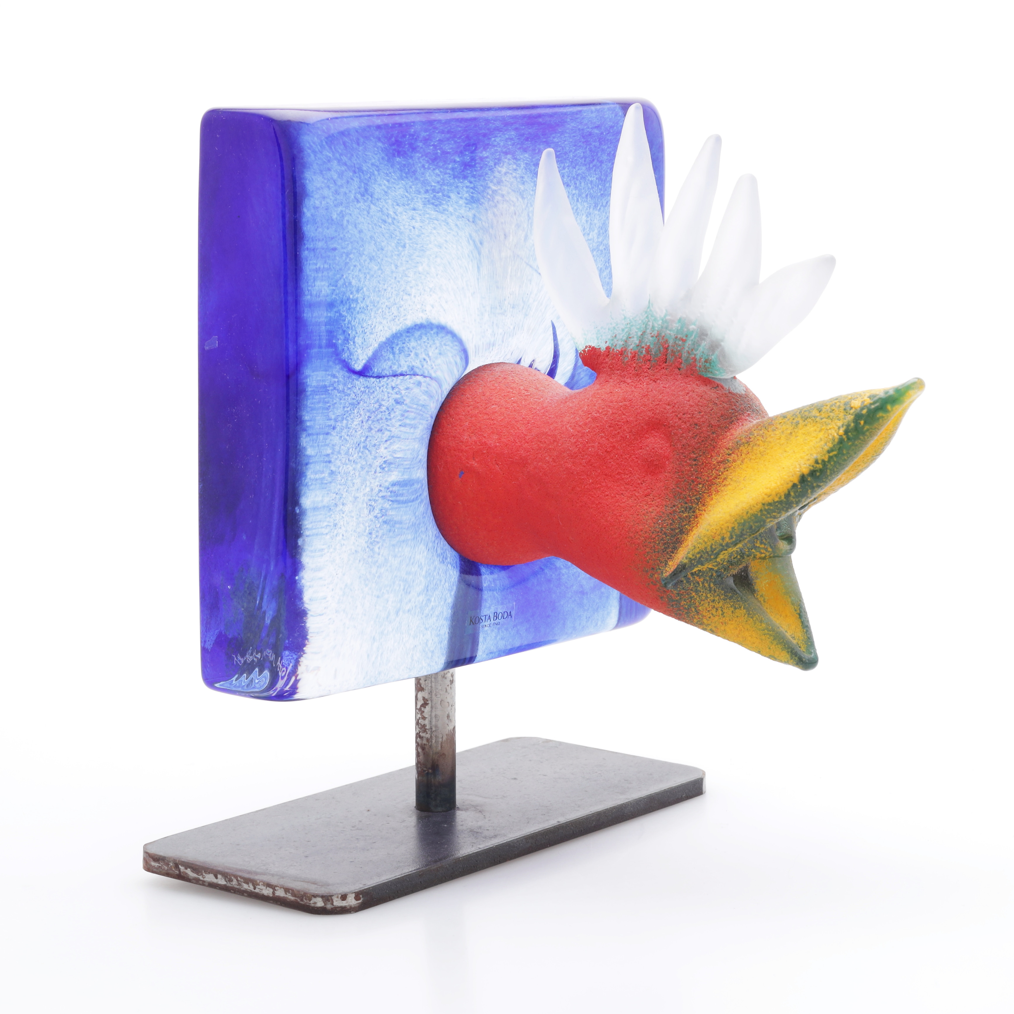 KJELL ENGMAN. Skulptur, glas/metall, Kosta Boda, signerad.