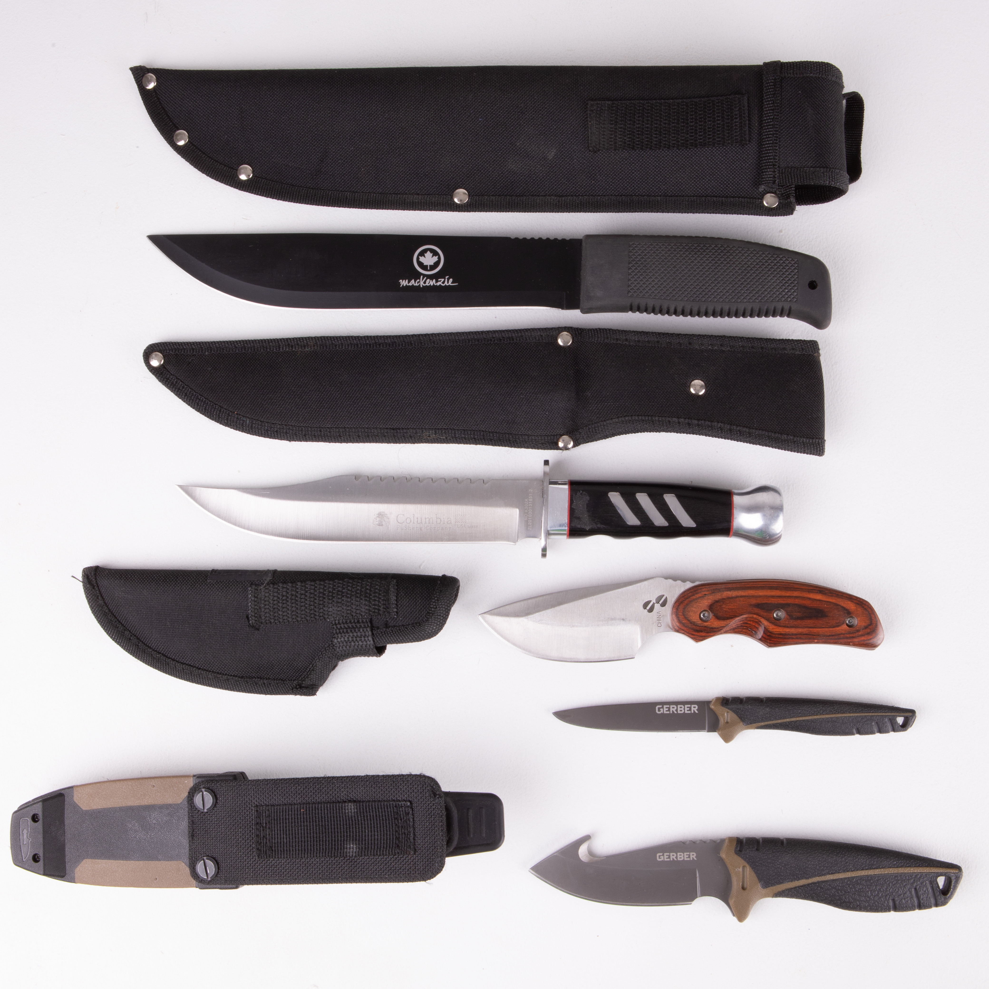 JAKTKNIVAR, 4 st, Gerber, Columbia, mfl, 1900-2000-tal.