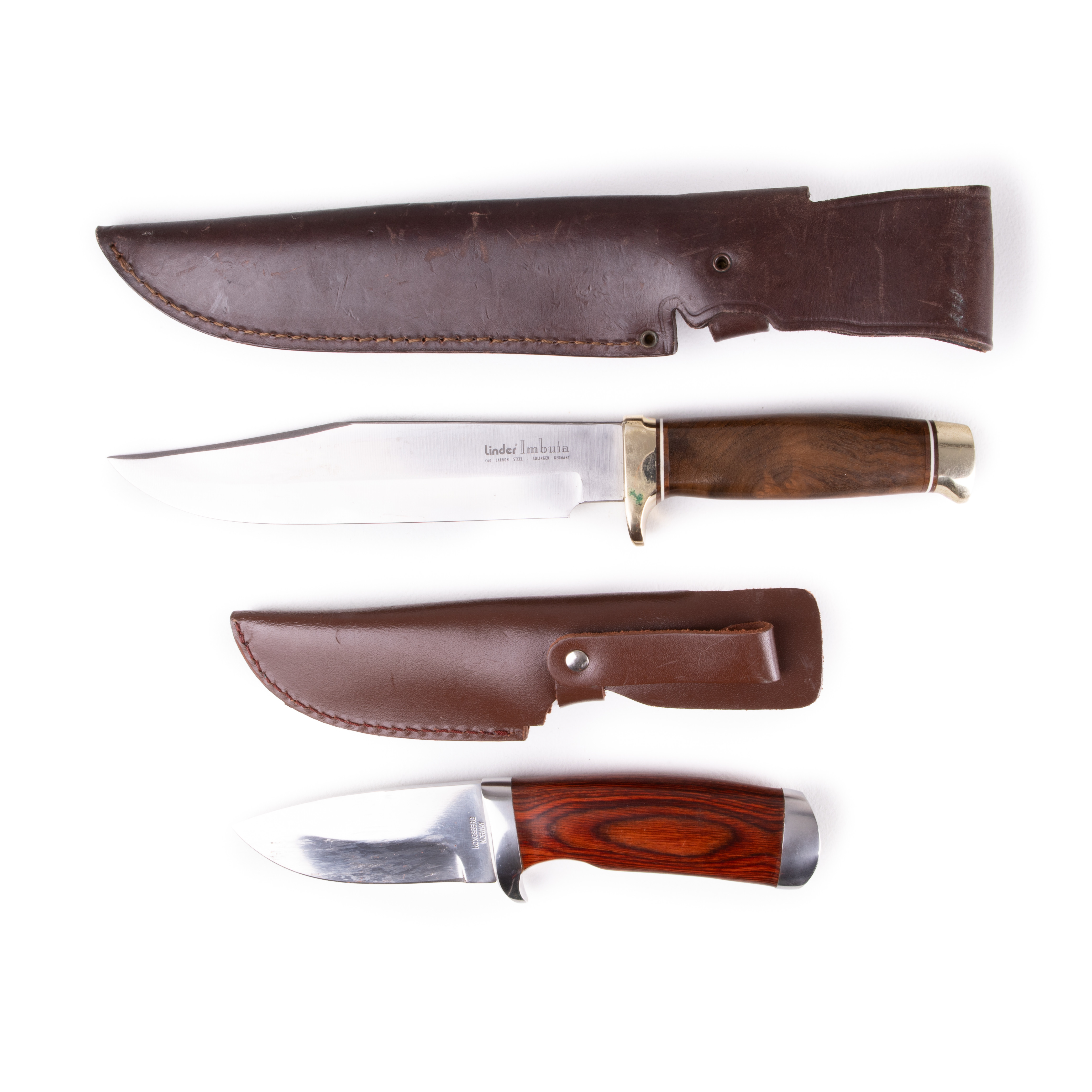 JAKTKNIVAR, 2 st, Linder, Solingen, Kongsberg, Tyskland/Norge, 1900-tal.