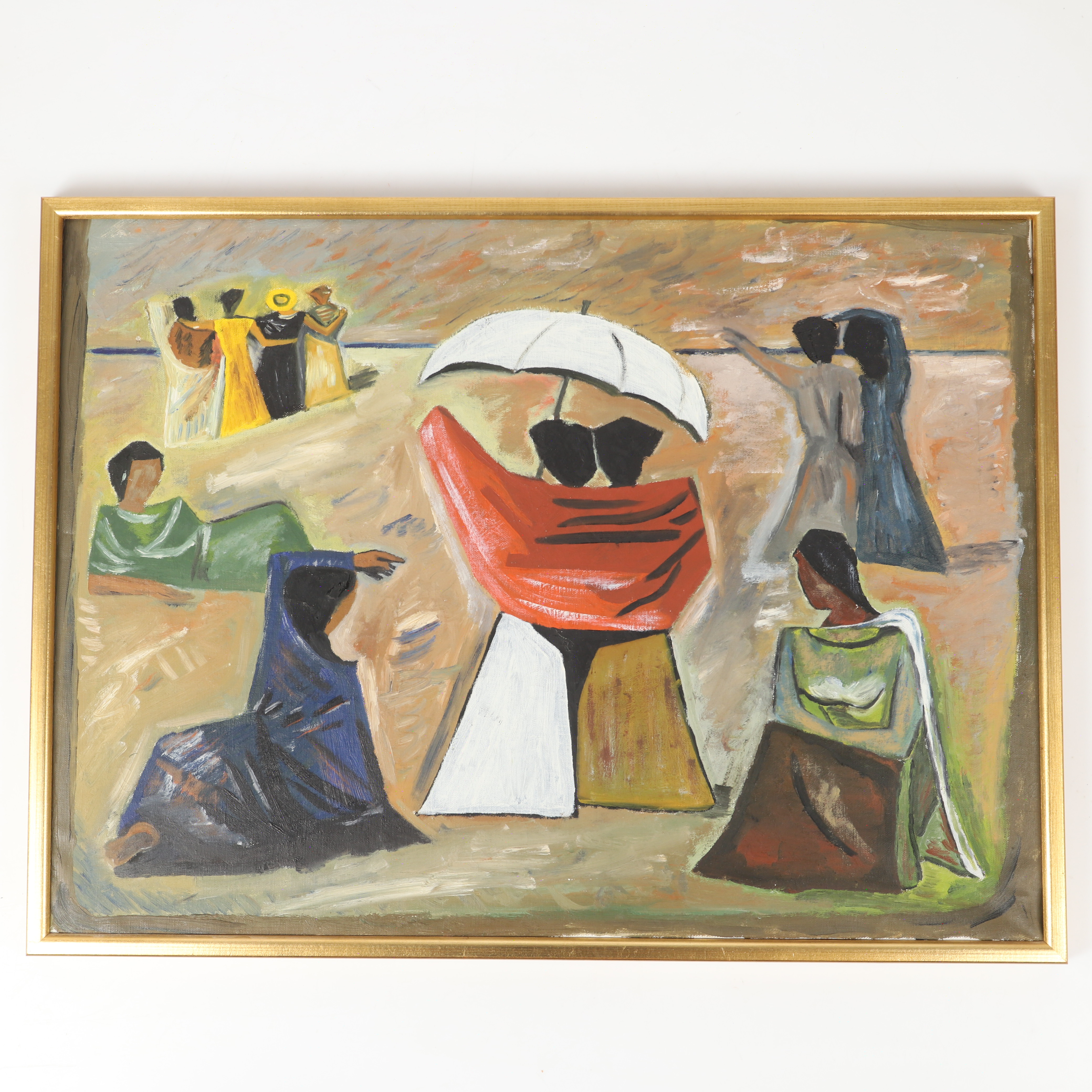 OIDENTIFIERAD KONSTNÄR. Olja på duk, kopia efter "Le spose dei marinai", Max Ihlenfeldt (Massimo Campigli), signerad a tergo, Tell -65.