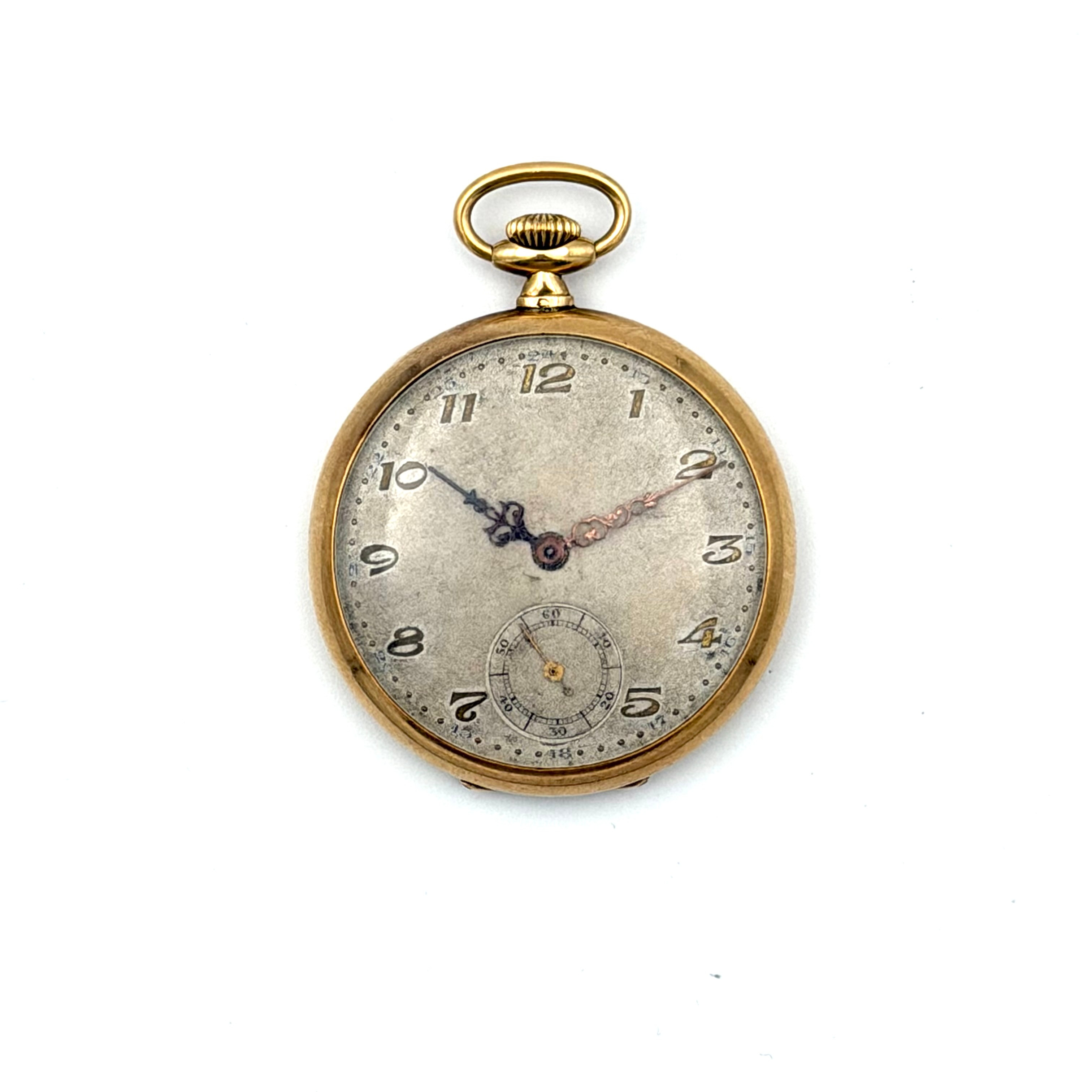 FICKUR, troligen förgyllt silver, boett med otydlig stämpel, arabiska siffror, subsekund.