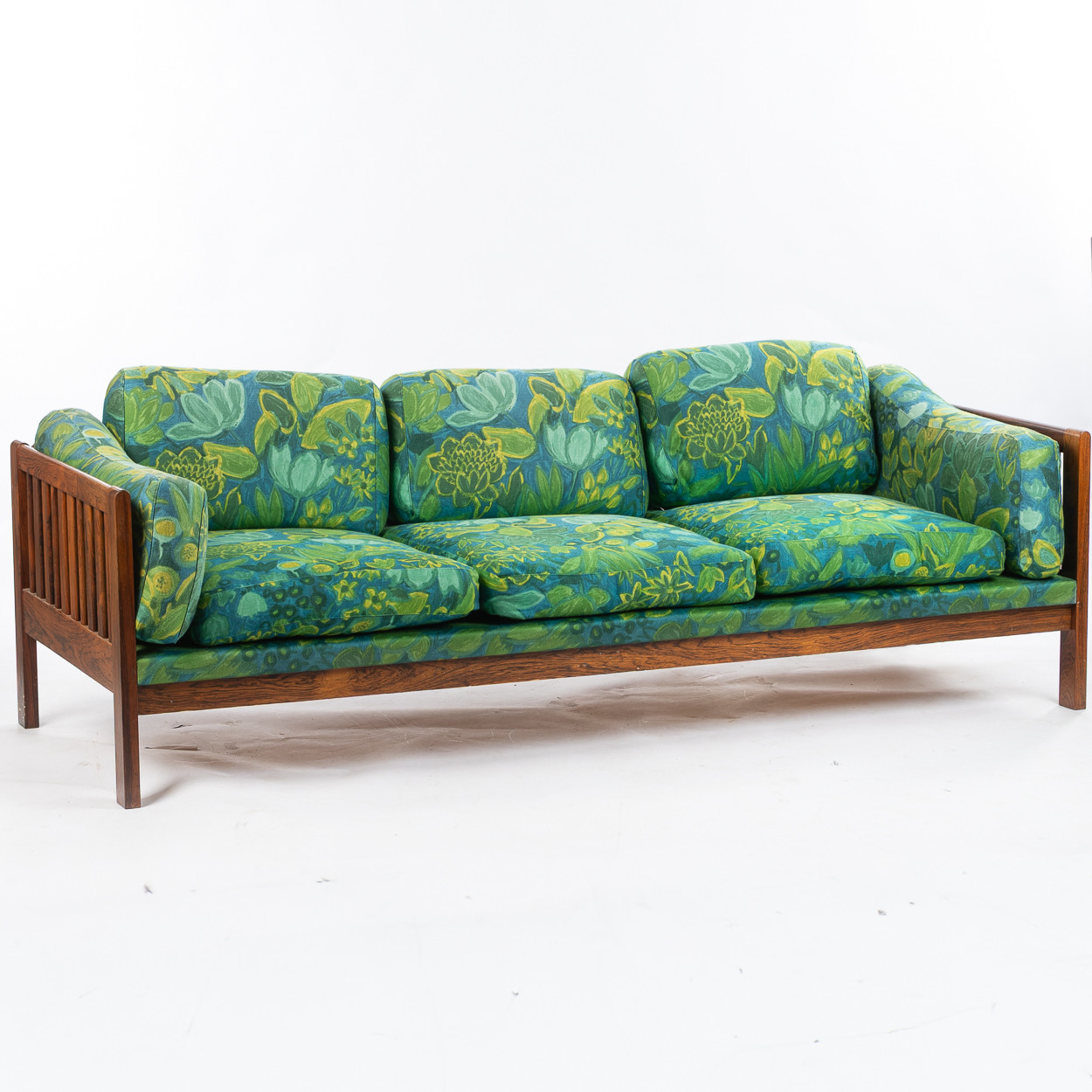 INGVAR STOCKUM. Soffa, "Monte Carlo", Futura möbler Tibro, 1960-tal, stomme i massiv palisander, dynor klädda med tyg.