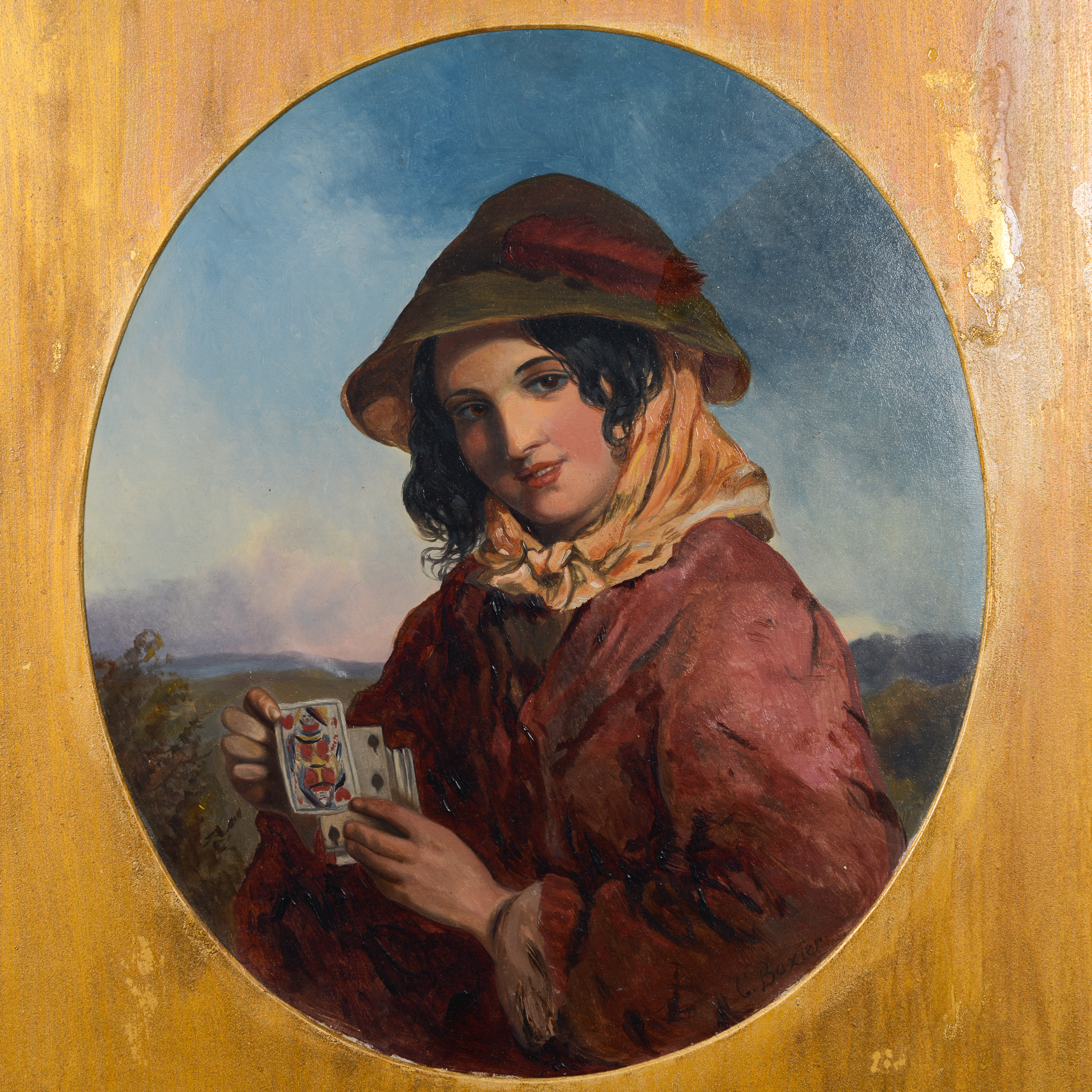 CHARLES BAXTER. Porträtt av kvinna, olja på pannå, signerad, 1800-tal.