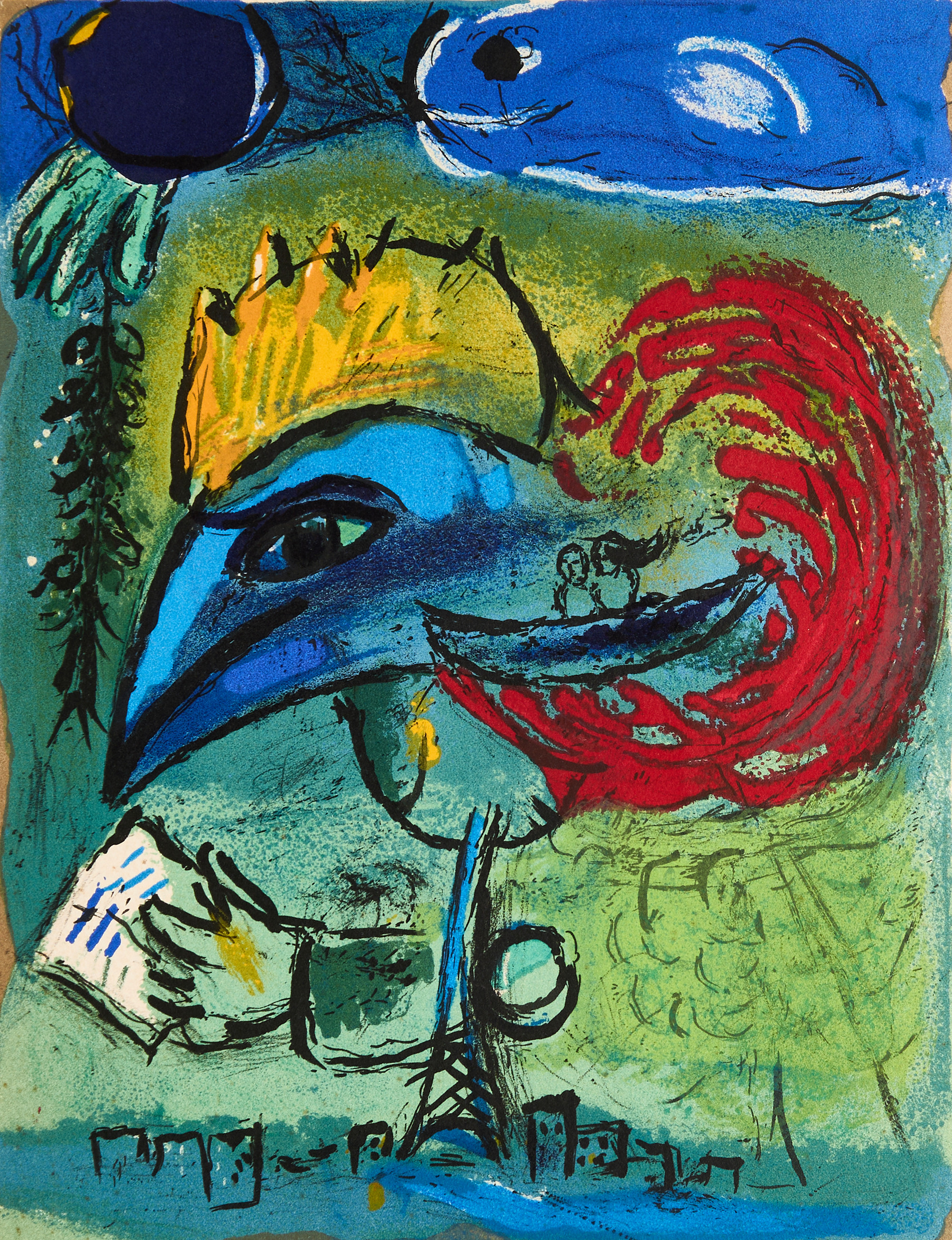 MARC CHAGALL, efter, Fågel, litografi, inbjudningskort.
