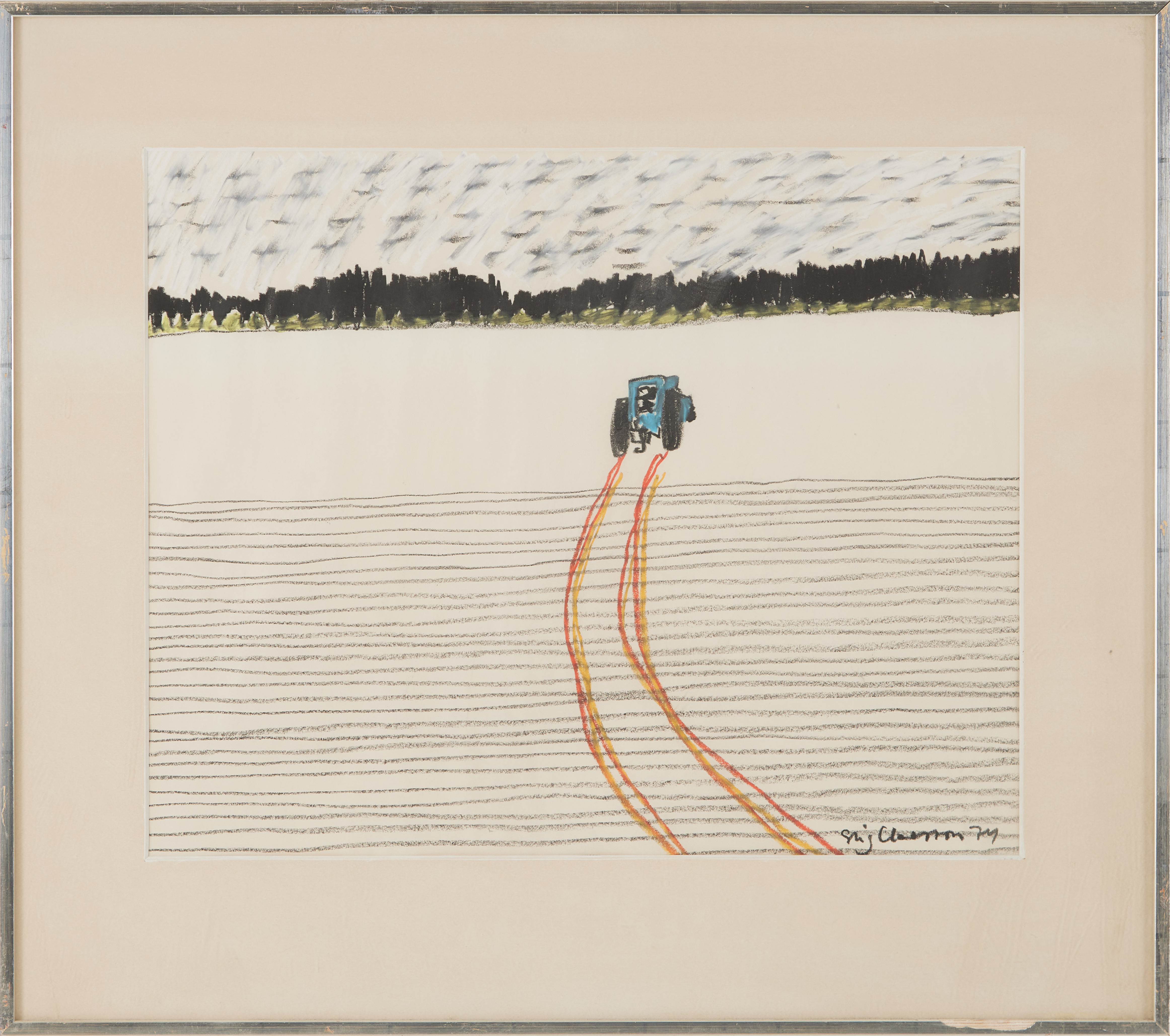 STIG (SLAS) CLAESSON. Traktor, pastell, signerad och daterad 74.