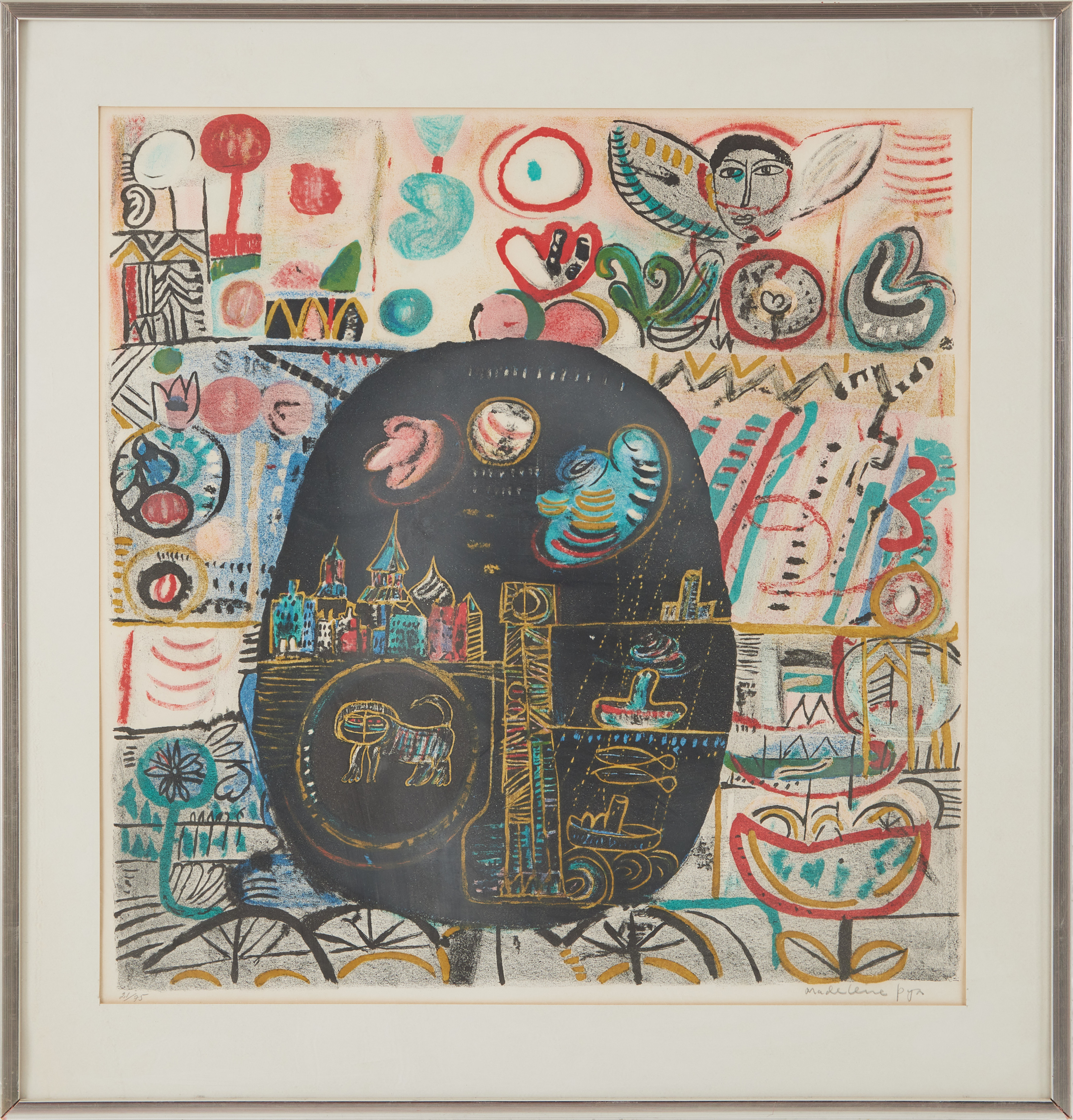 MADELEINE PYK. Sommarnatt slussen, färglitografi, signerad, numrerad 21/75.