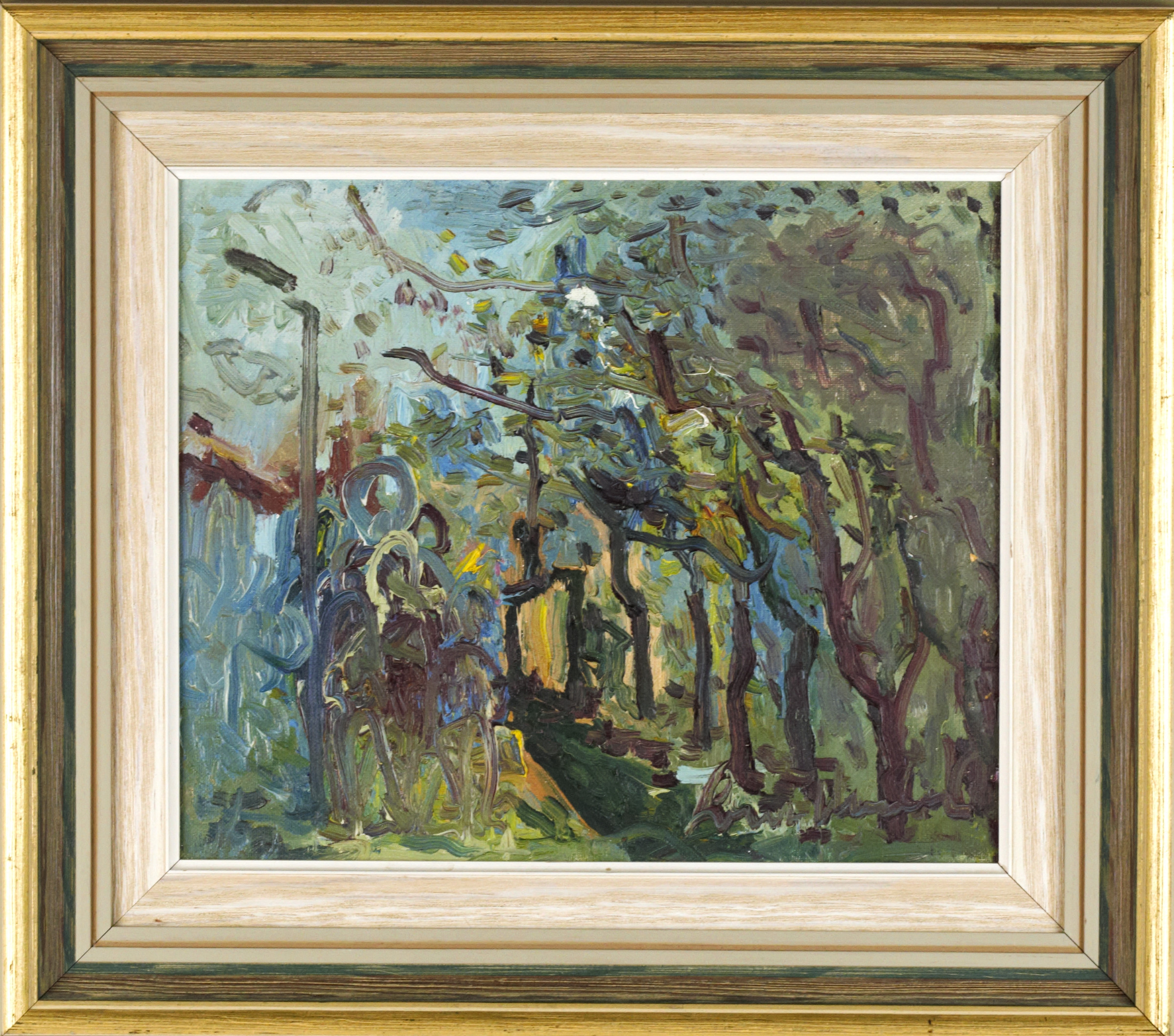 LARS HERDER. Olja på duk, träd och figurer, signerad.