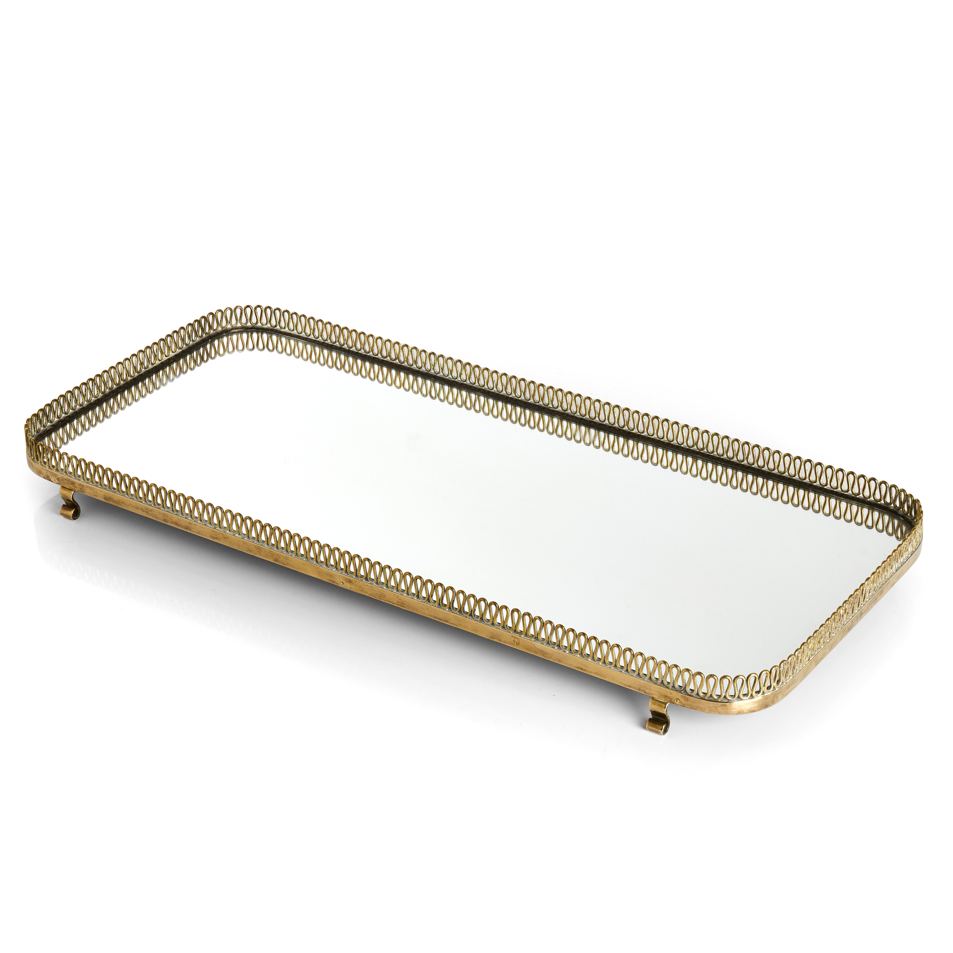 SPEGELPLATEAU med sarg, mässing, 1940/50-tal. Swedish Modern.