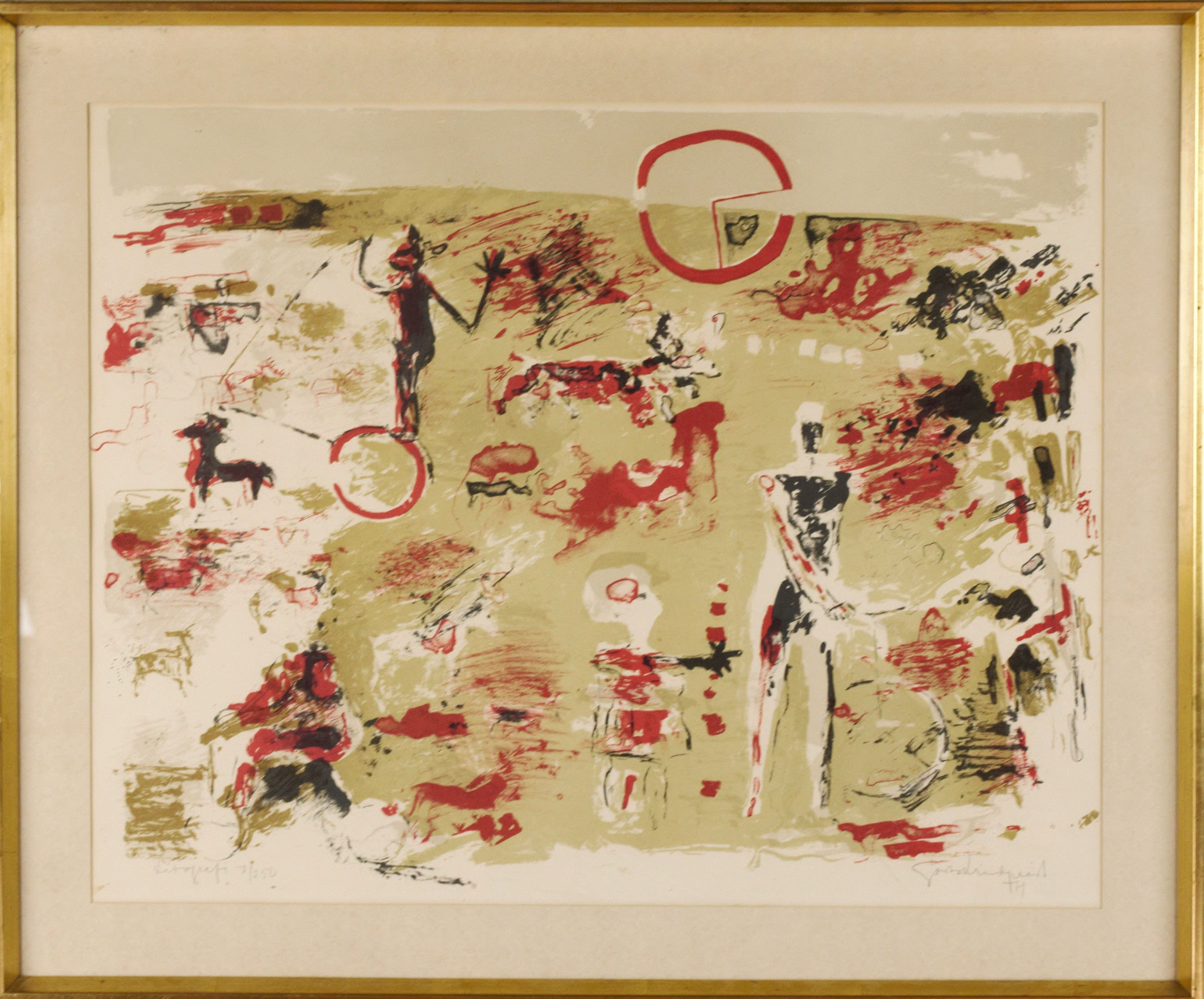 GÖSTA LINDQUIST. Litografi, möjligen 1/250, figurkomposition, signerad.