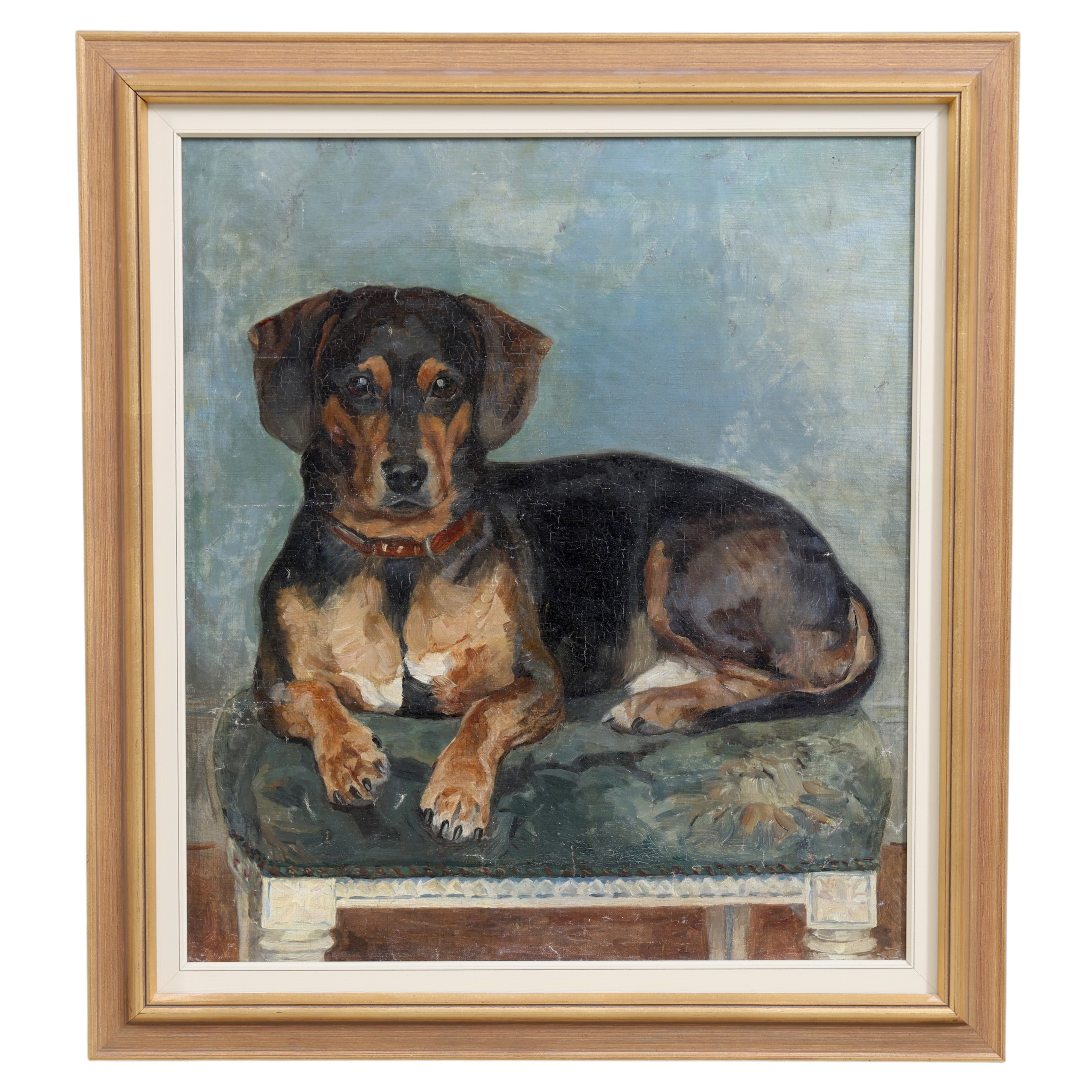 EBBA BÖKLIN. TILLSKRIVEN. Hundporträtt, olja på duk uppklistrad på pannå.