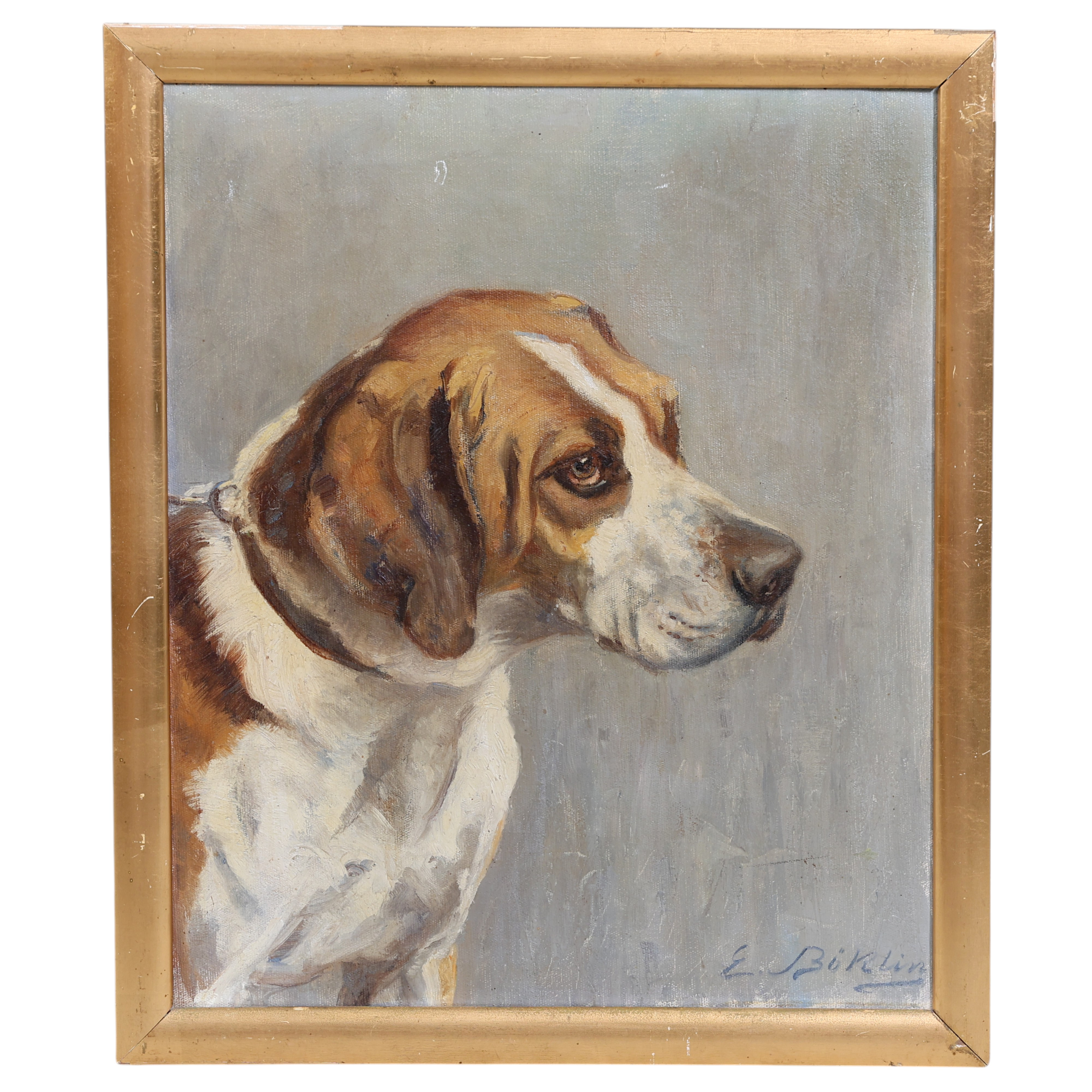 EBBA BÖKLIN. Hundporträtt, olja på duk, signerad.