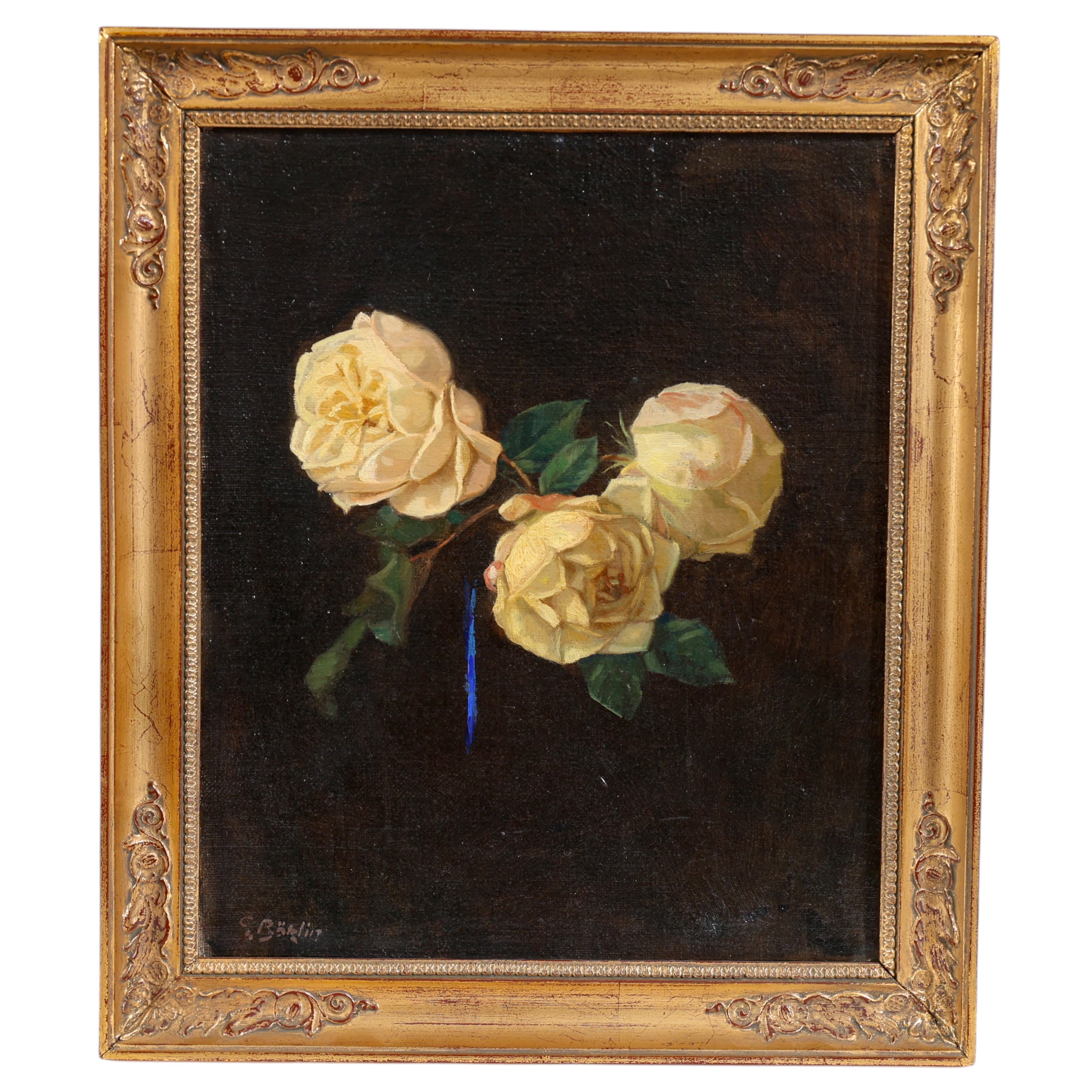 GUSTAF BÖKLIN. Rosenkvist, olja på pannå, signerad.