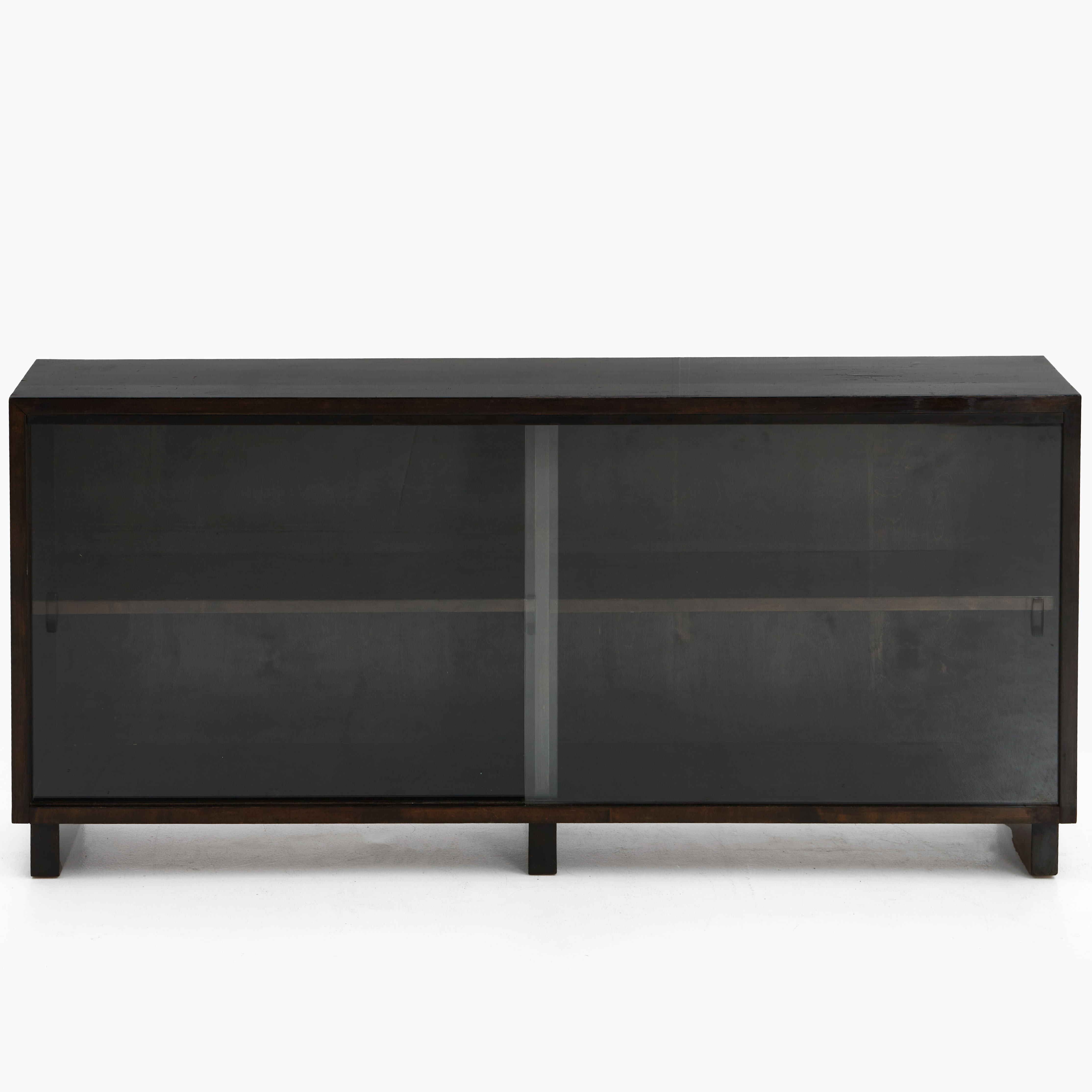 BOKSKÅP, funkis, 1930-tal, björkfanér, skjutdörrar i glas.