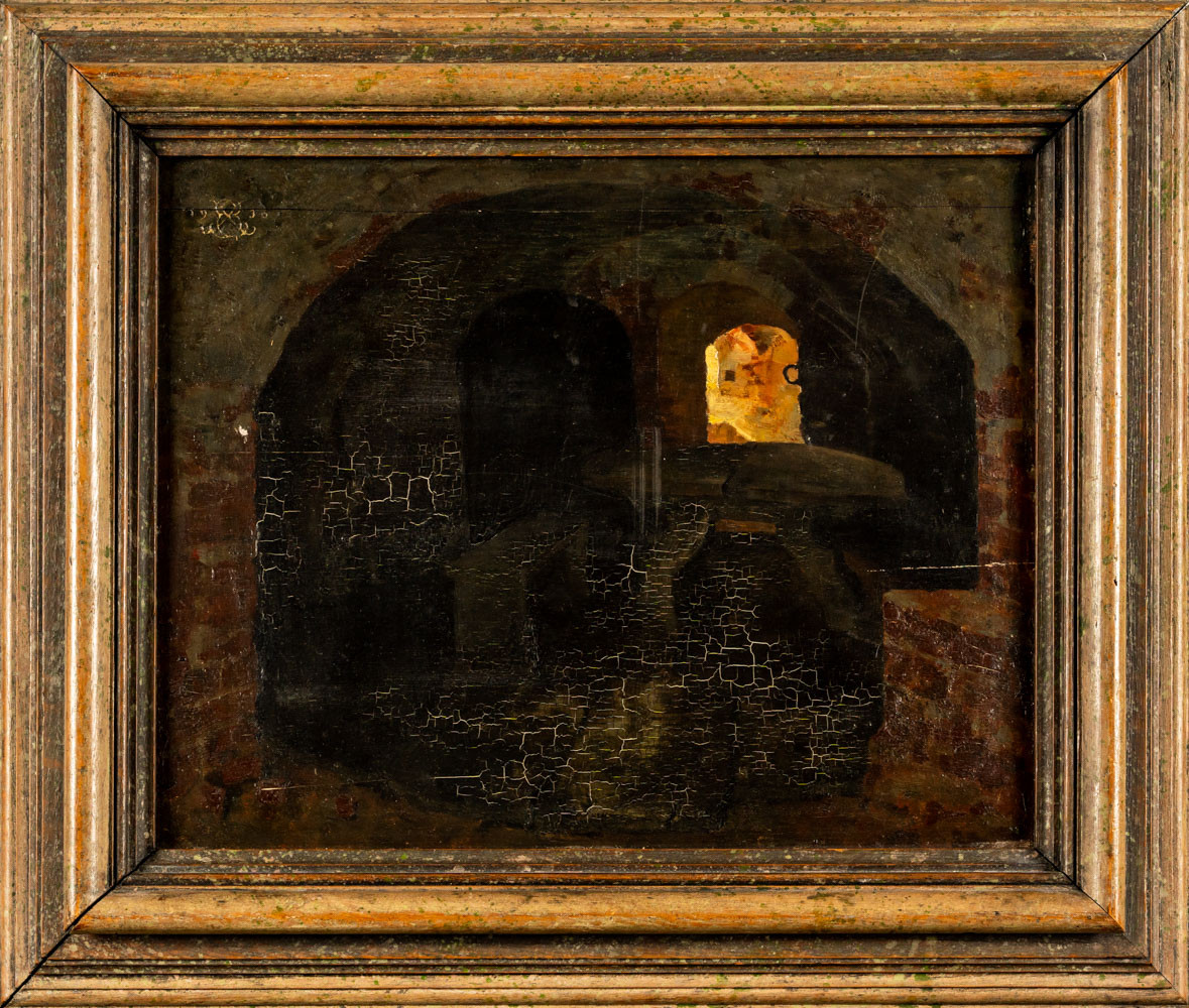 BROR BÖRJESSON. Olja på pannå "Interiör gripsholm" Signerad.