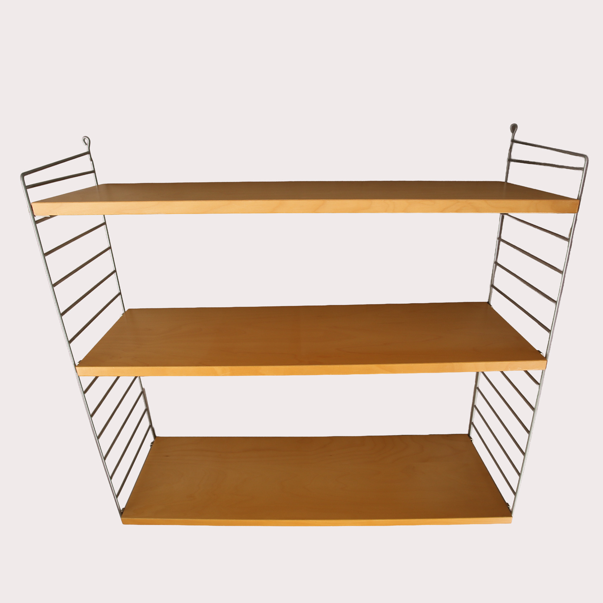 VÄGGHYLLA, String med 2 gavlar och 3 hyllplan, björk.