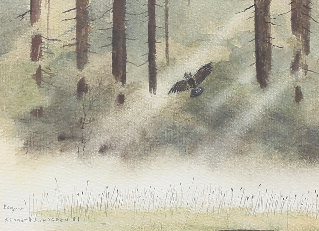 KENNETH LINDGREN. (Född 1937 i Västervik), "Berguv", akvarell, signerad, daterad 81.