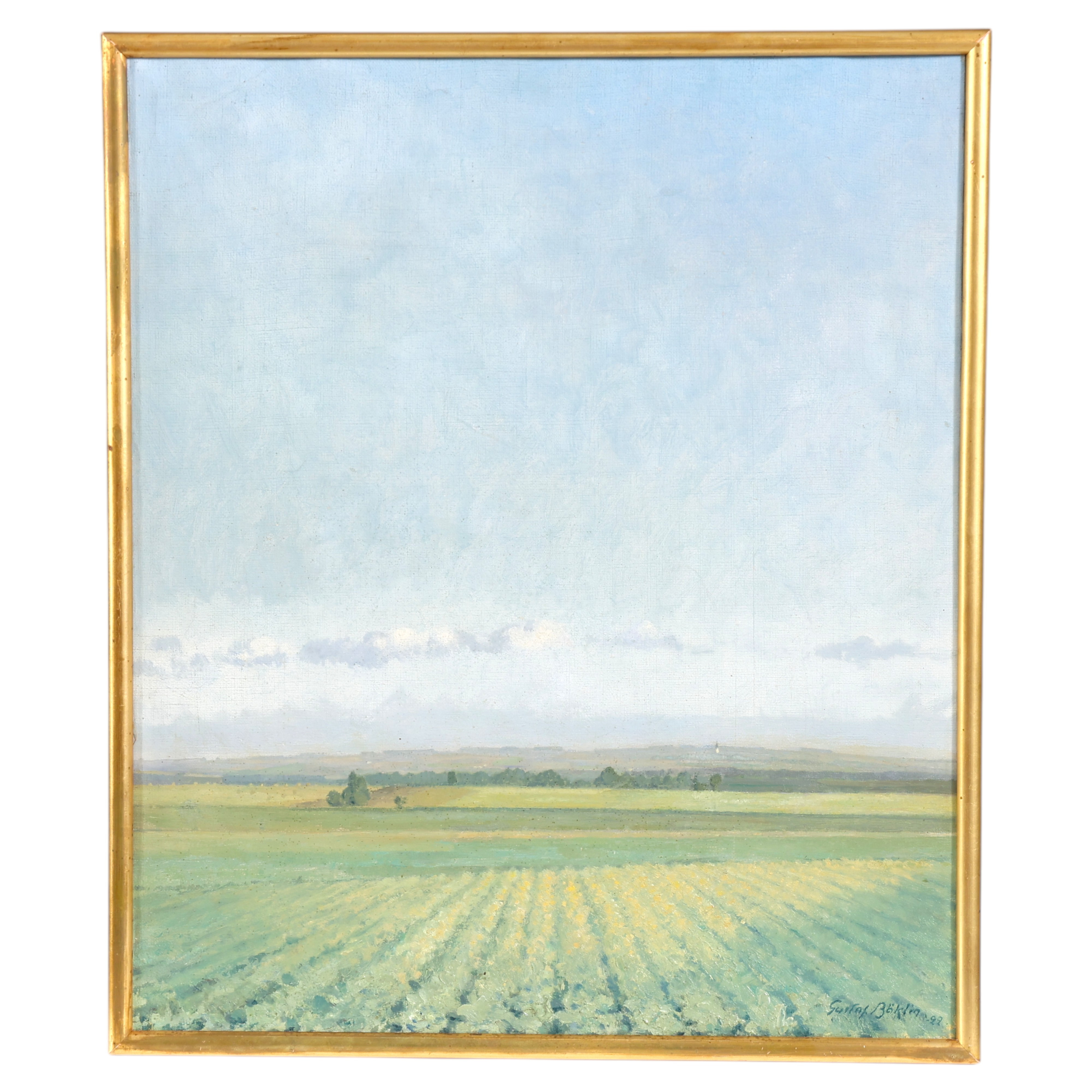 GUSTAF BÖKLIN. Åkerlandskap, olja på duk, signerad sat daterad -22.