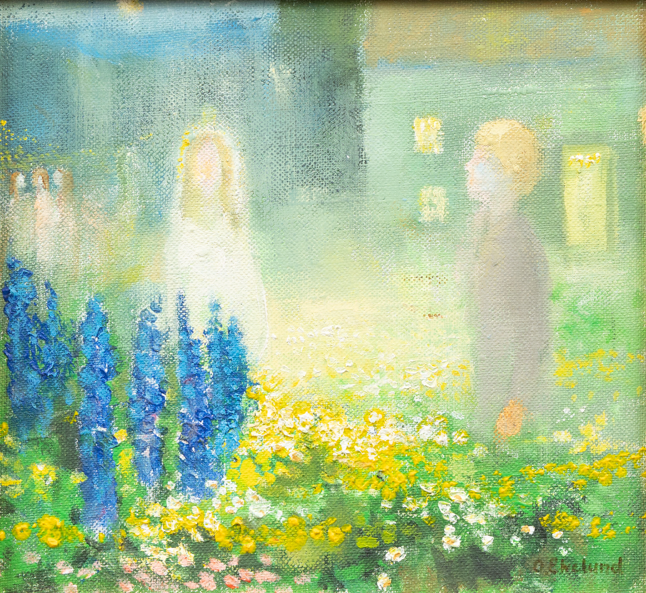 OVE EKELUND. Midsommar i trädgården, olja på duk, signerad.