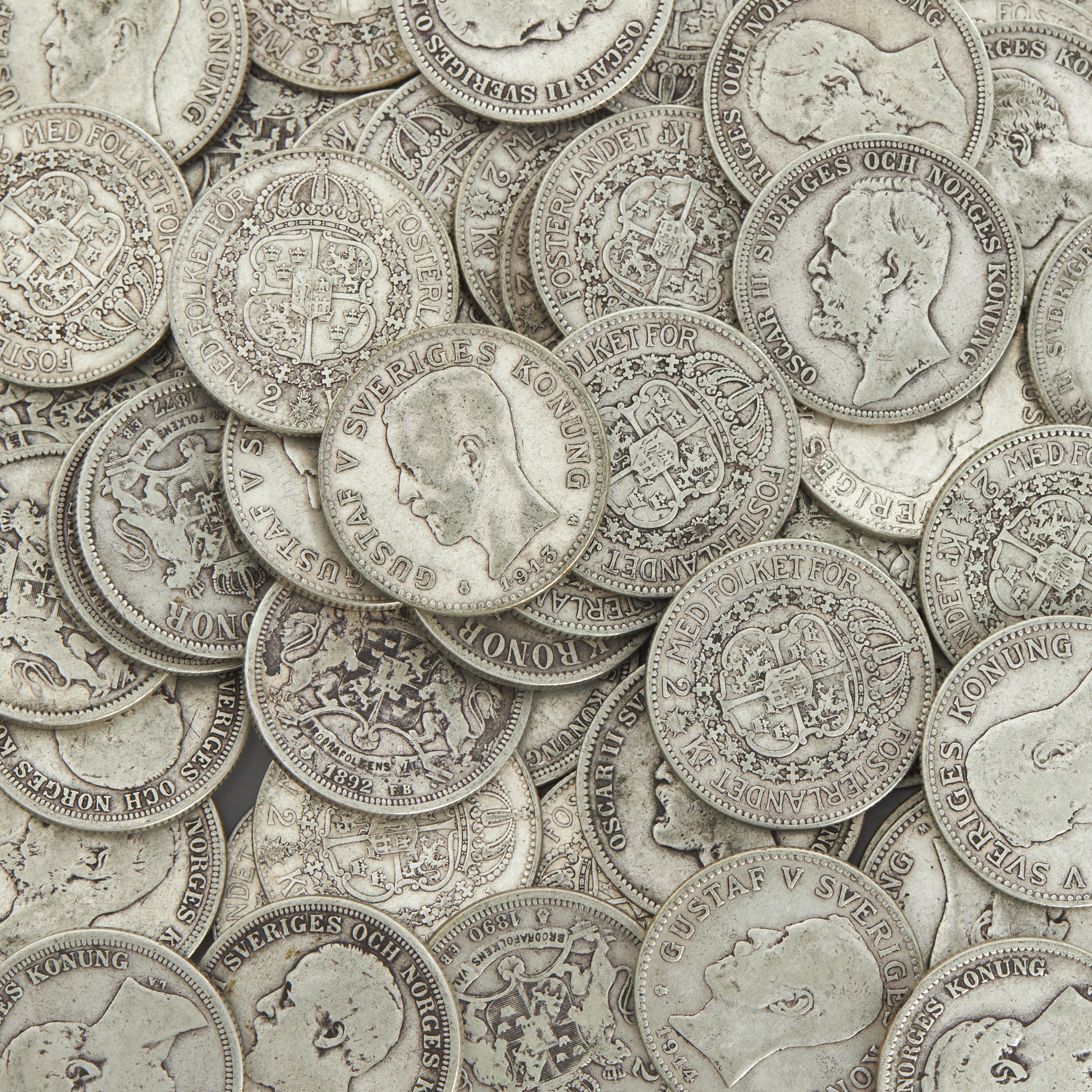 SILVERMYNT, OII - GV, 50 st 2-kronor 1876-1940.