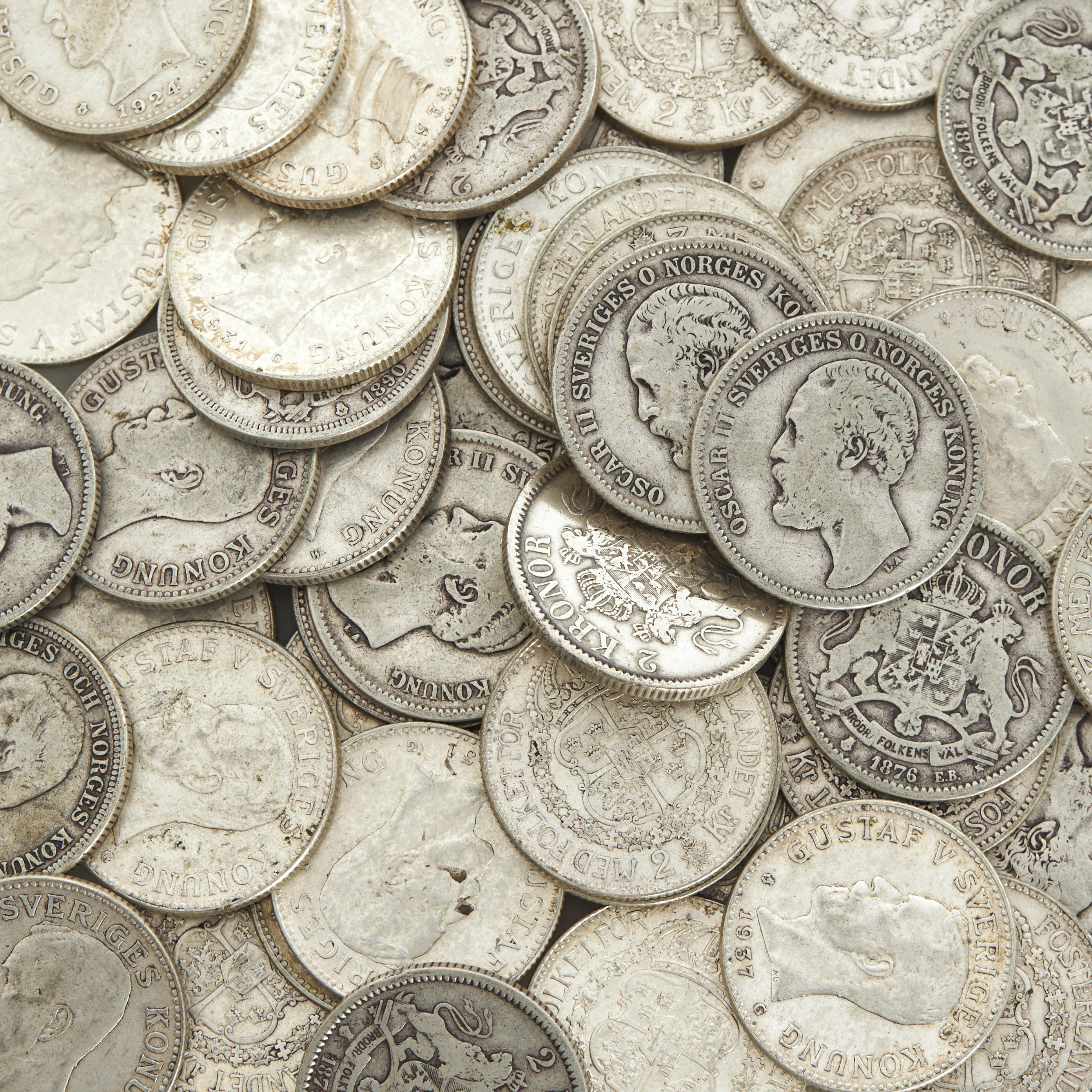 SILVERMYNT, OII - GV, 50 st 2-kronor 1876-1940.