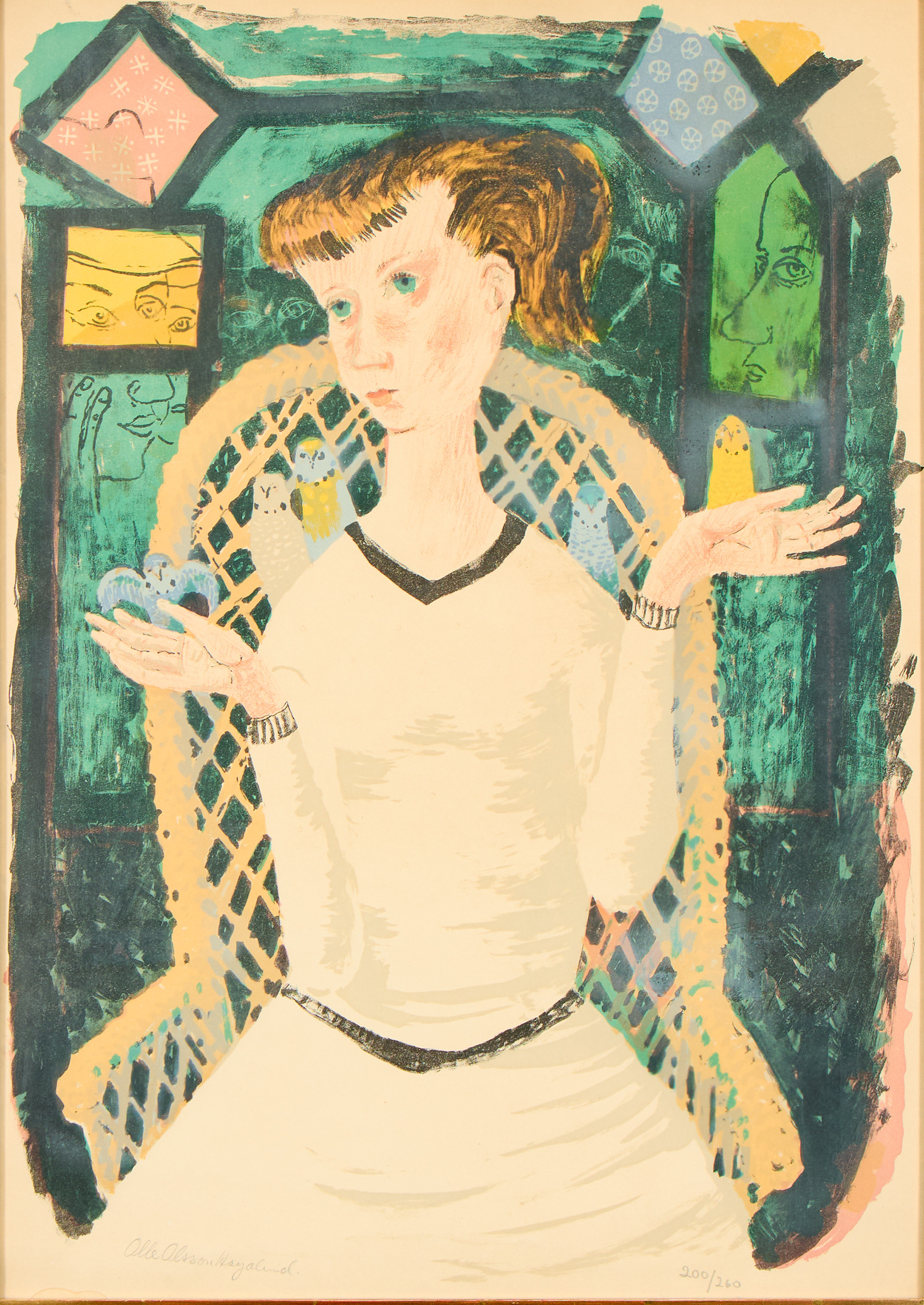 OLLE  OLSSON-HAGALUND. Flicka med undulater.