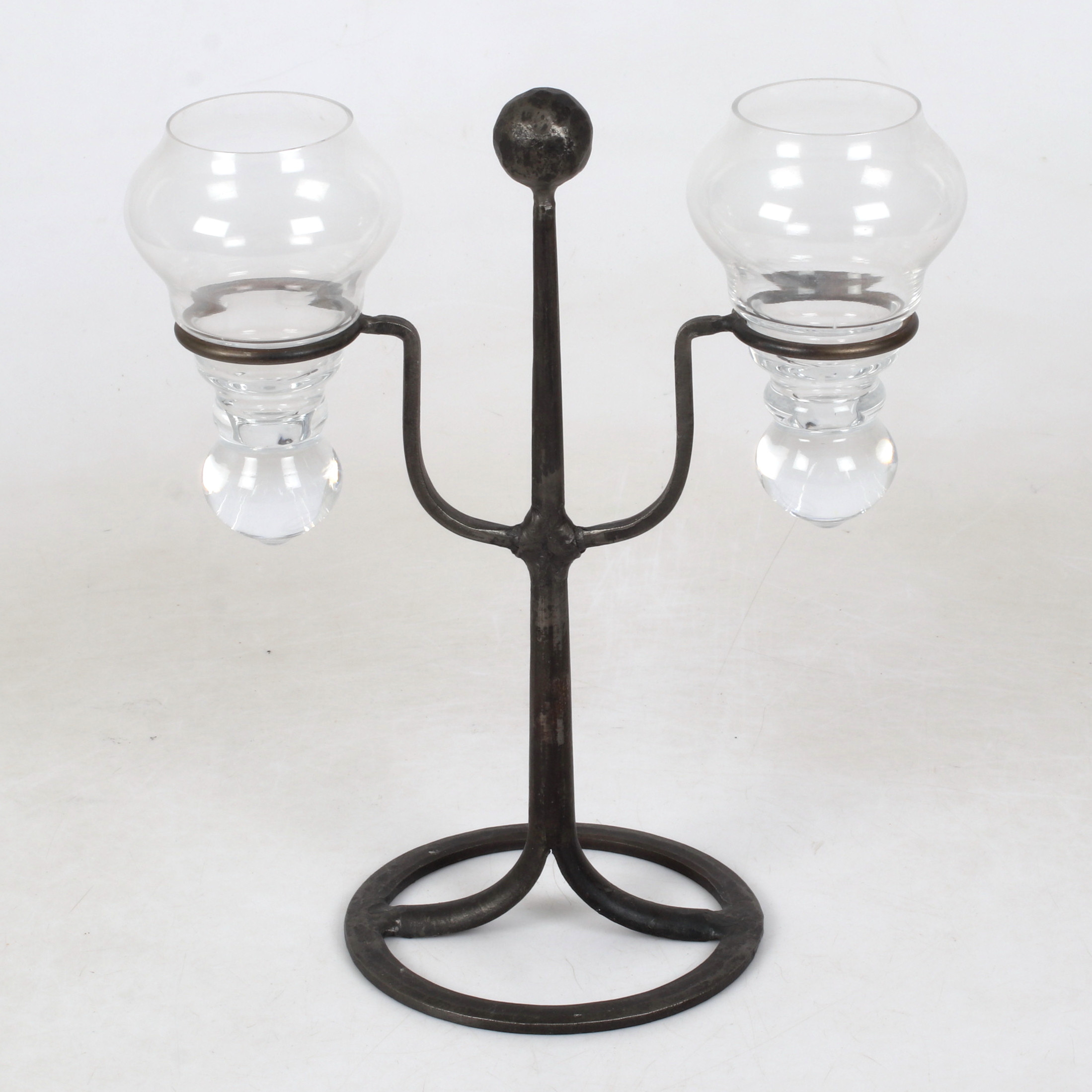 BERTIL VALLIEN. Ljusstake, smide, glas, Boda smide, 1960-tal.