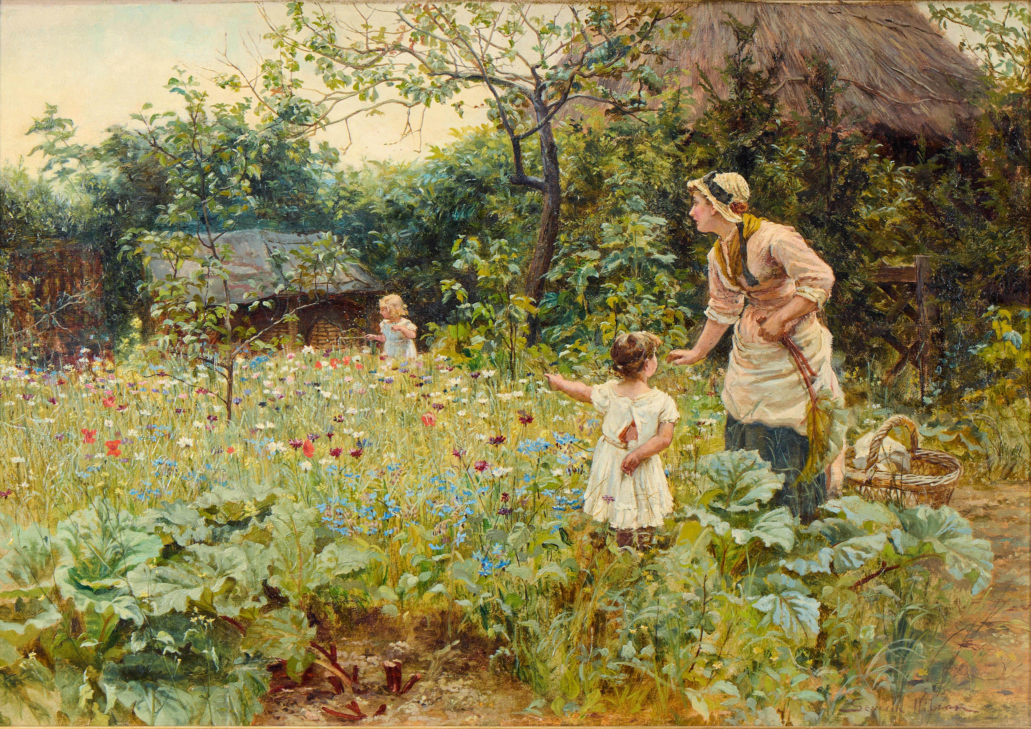 SEVERIN NILSON. Barn i blommande trädgård.