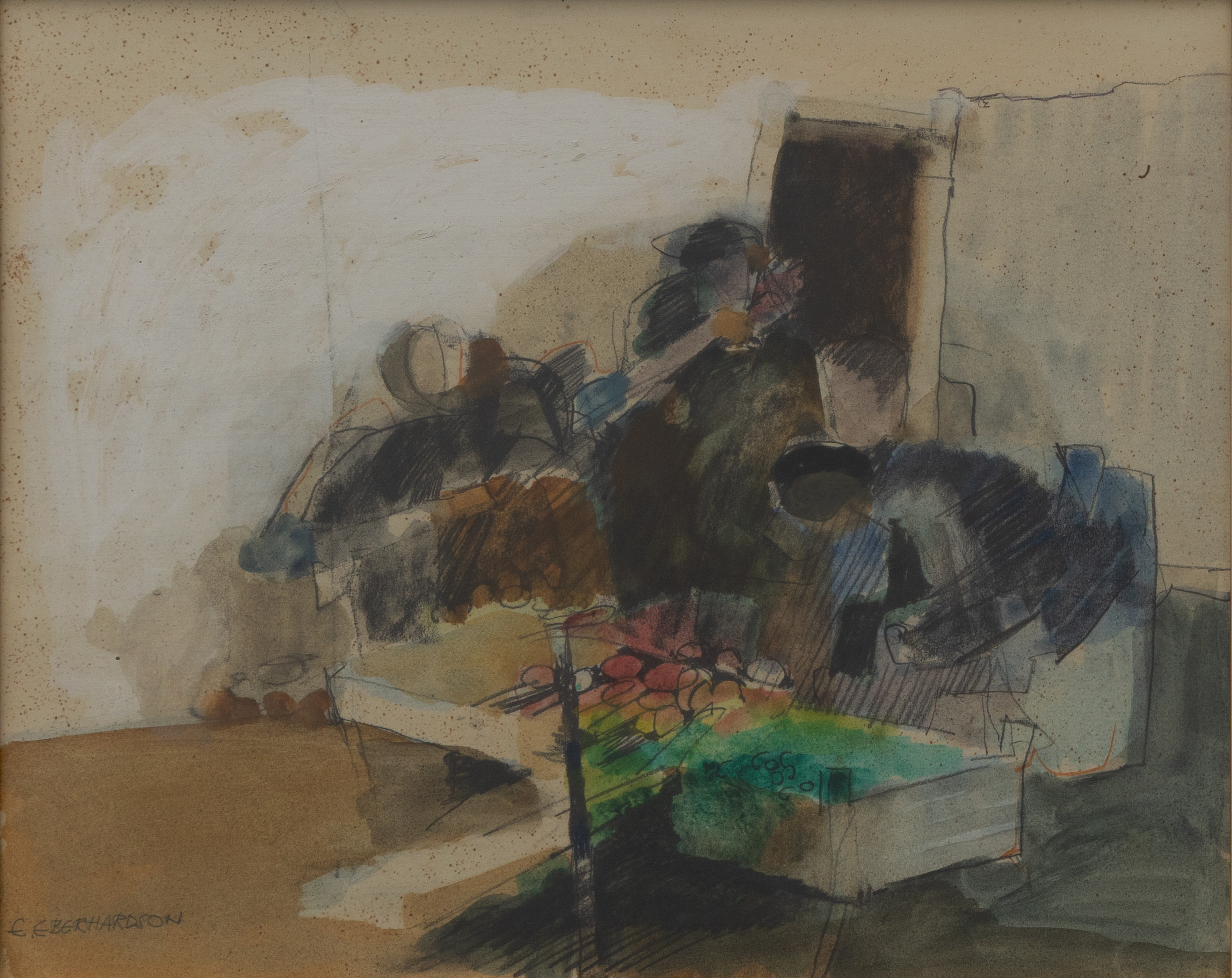EBBE EBERHARDSON. Vid soffbordet, akvarell, signerad.