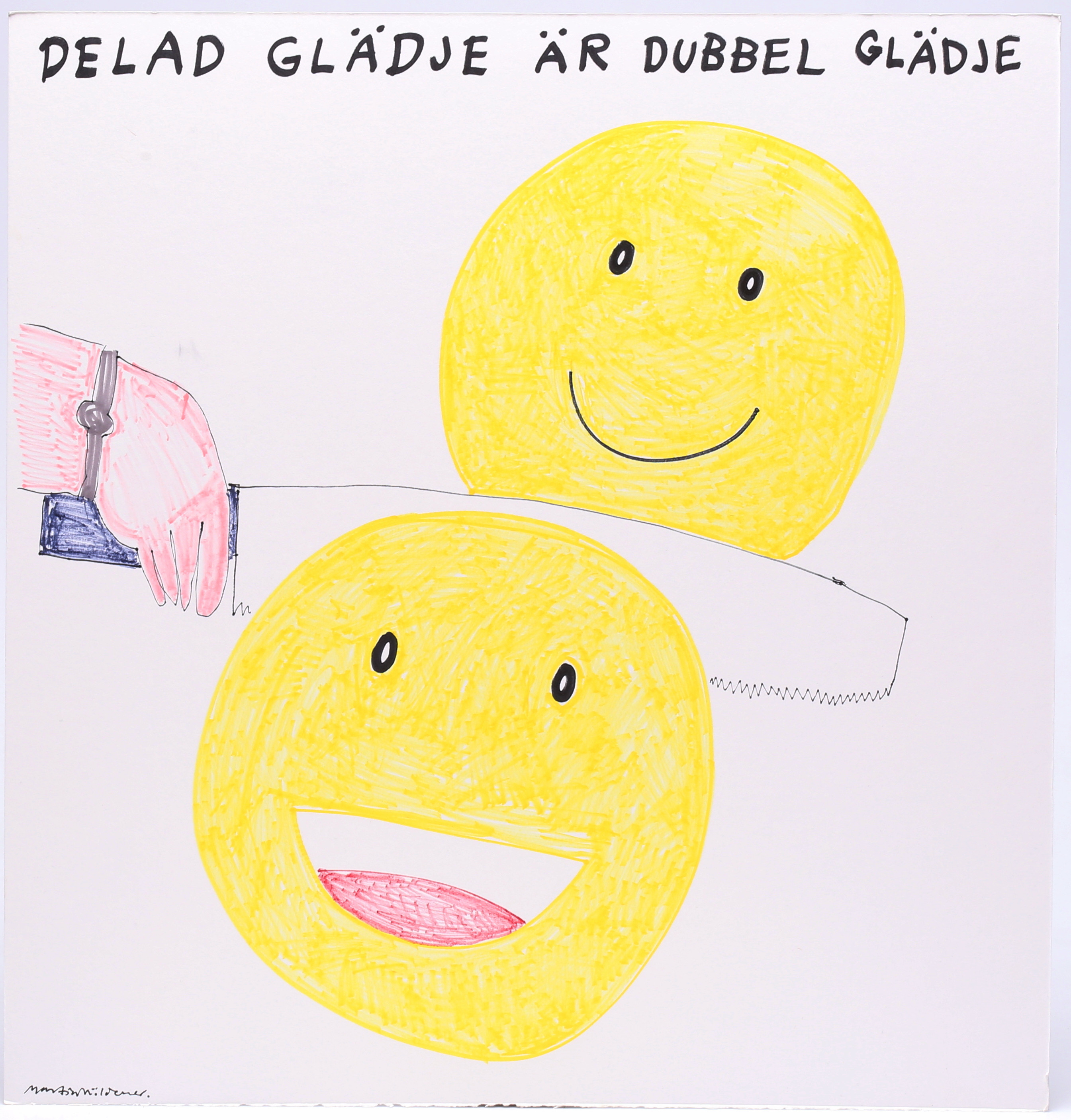 MARTIN MÖLDENER. "Delad glädje är dubbel glädje", tusch på passepartout, signerad.