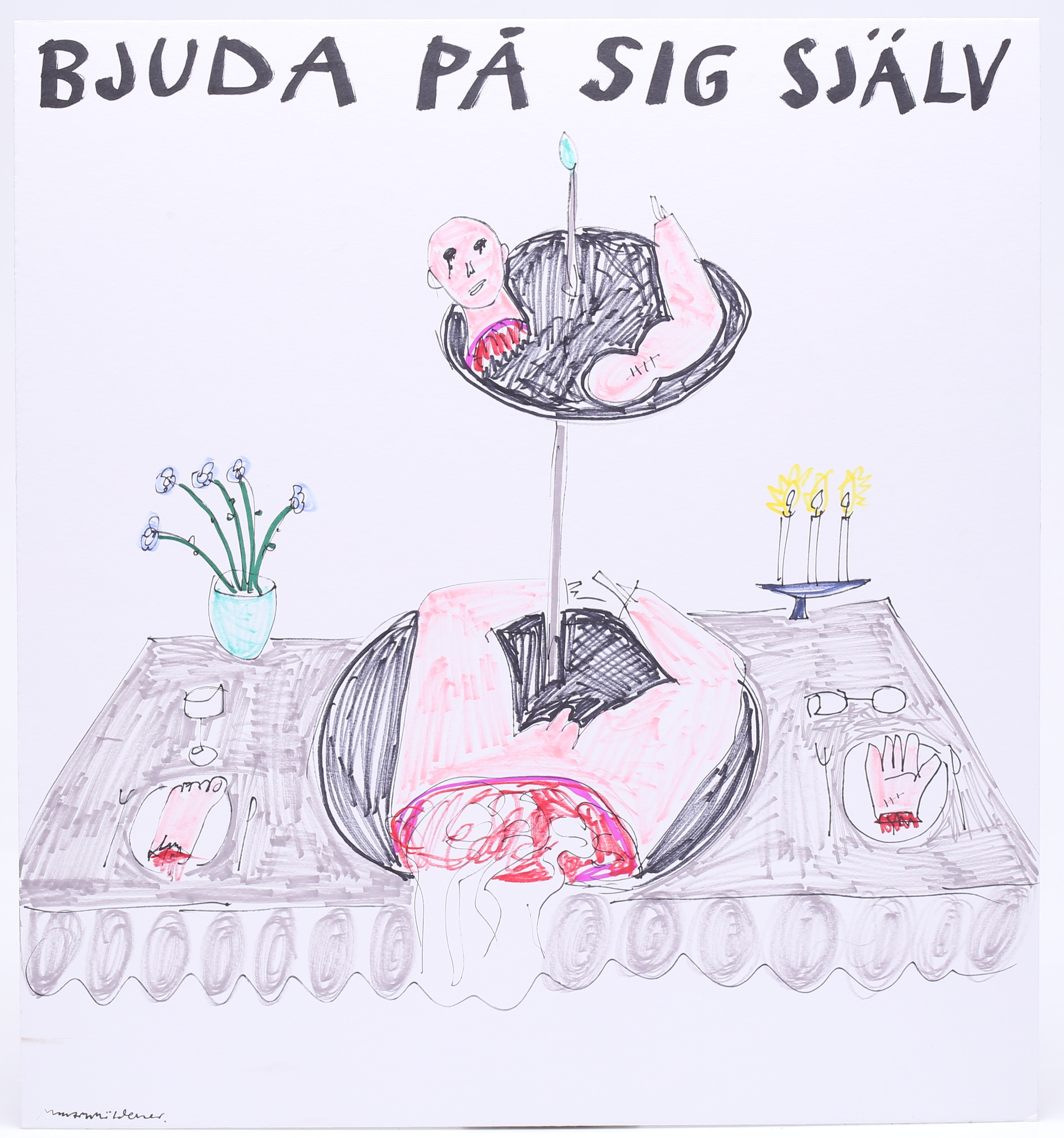 MARTIN MÖLDENER. "Bjuda på sig själv, tusch på passepartout, signerad.