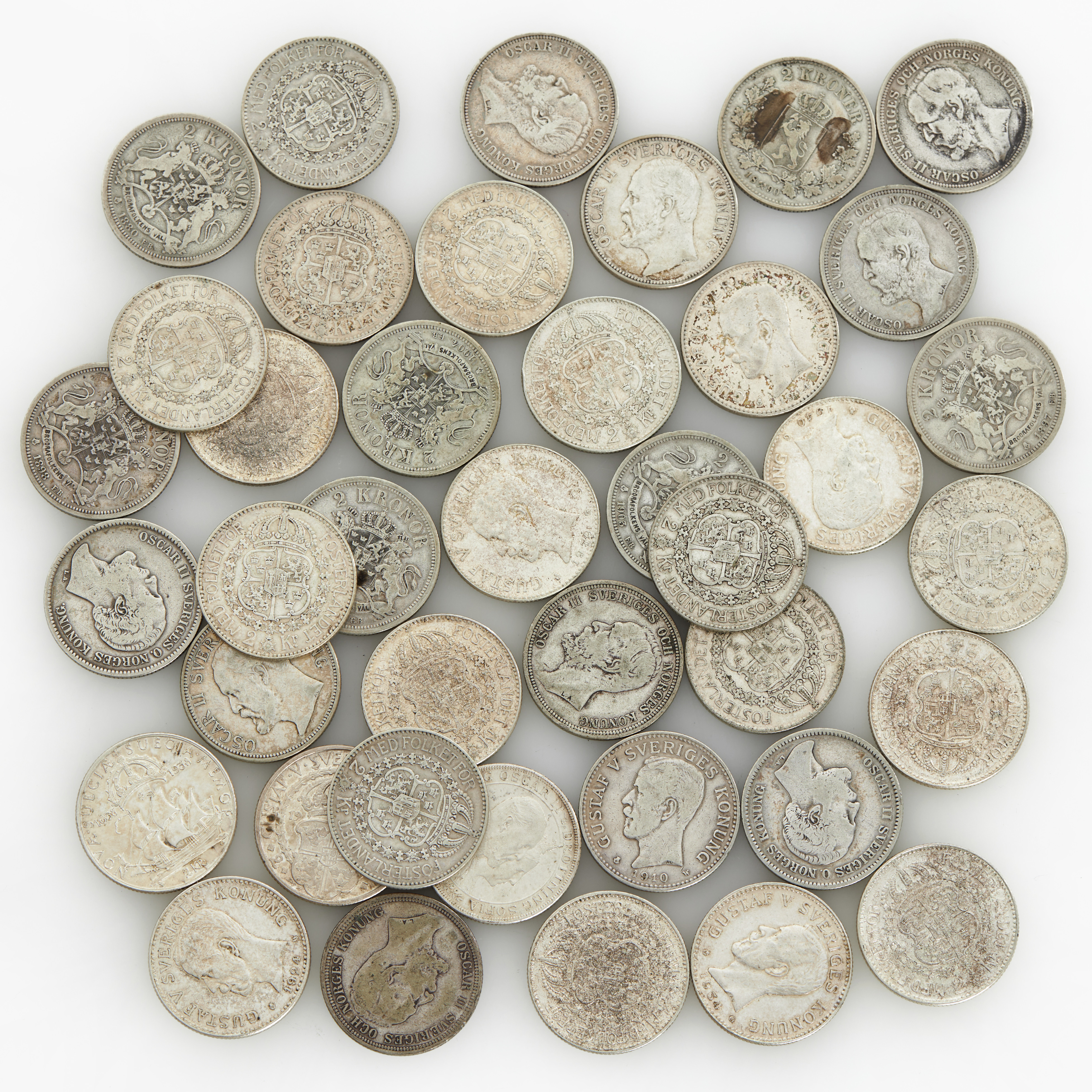 SILVERMYNT, 40 st två-kronor 1876-1940.