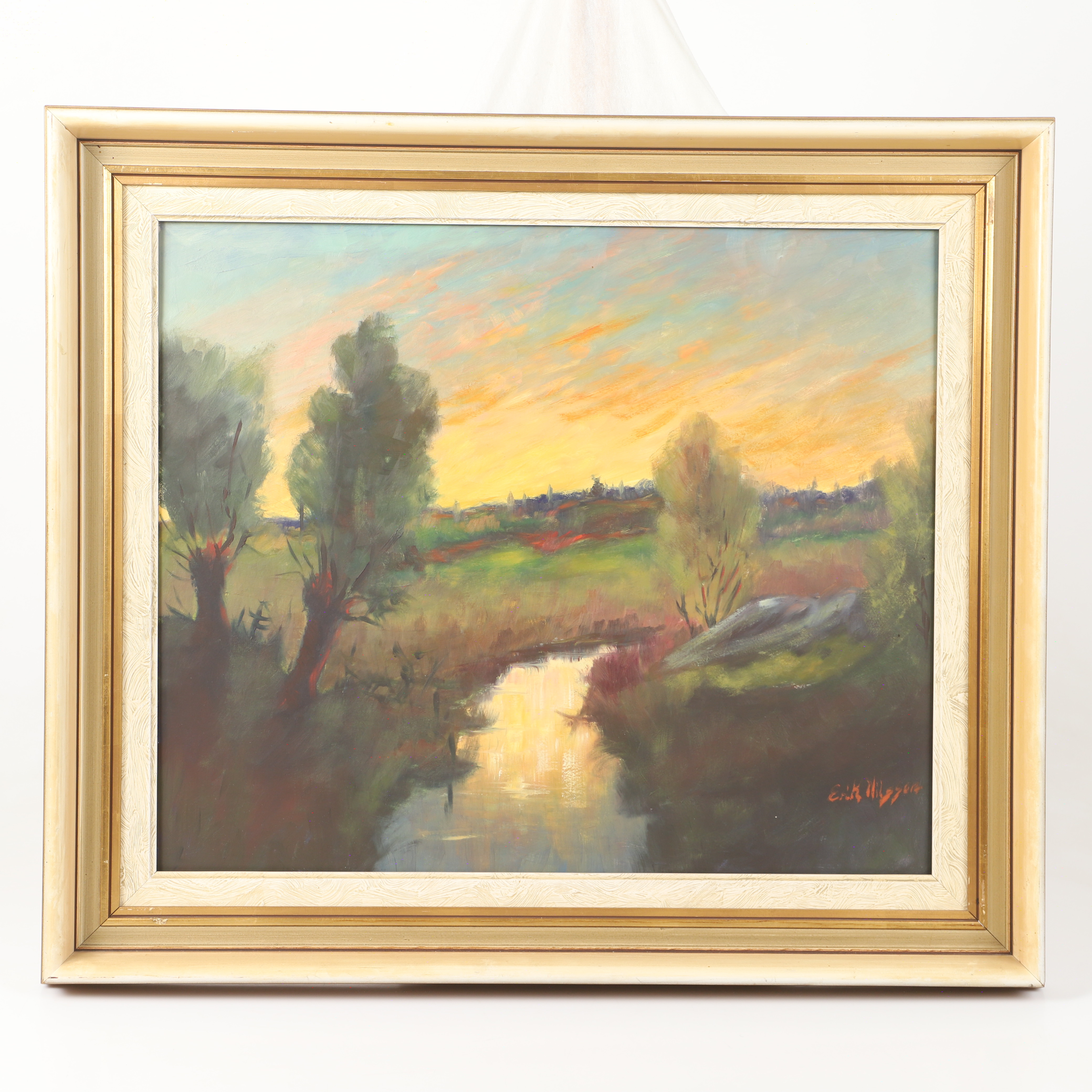 OIDENTIFIERAD KONSTNÄR. Landskapsmotiv, olja på duk, signerad Erik Nilsson.