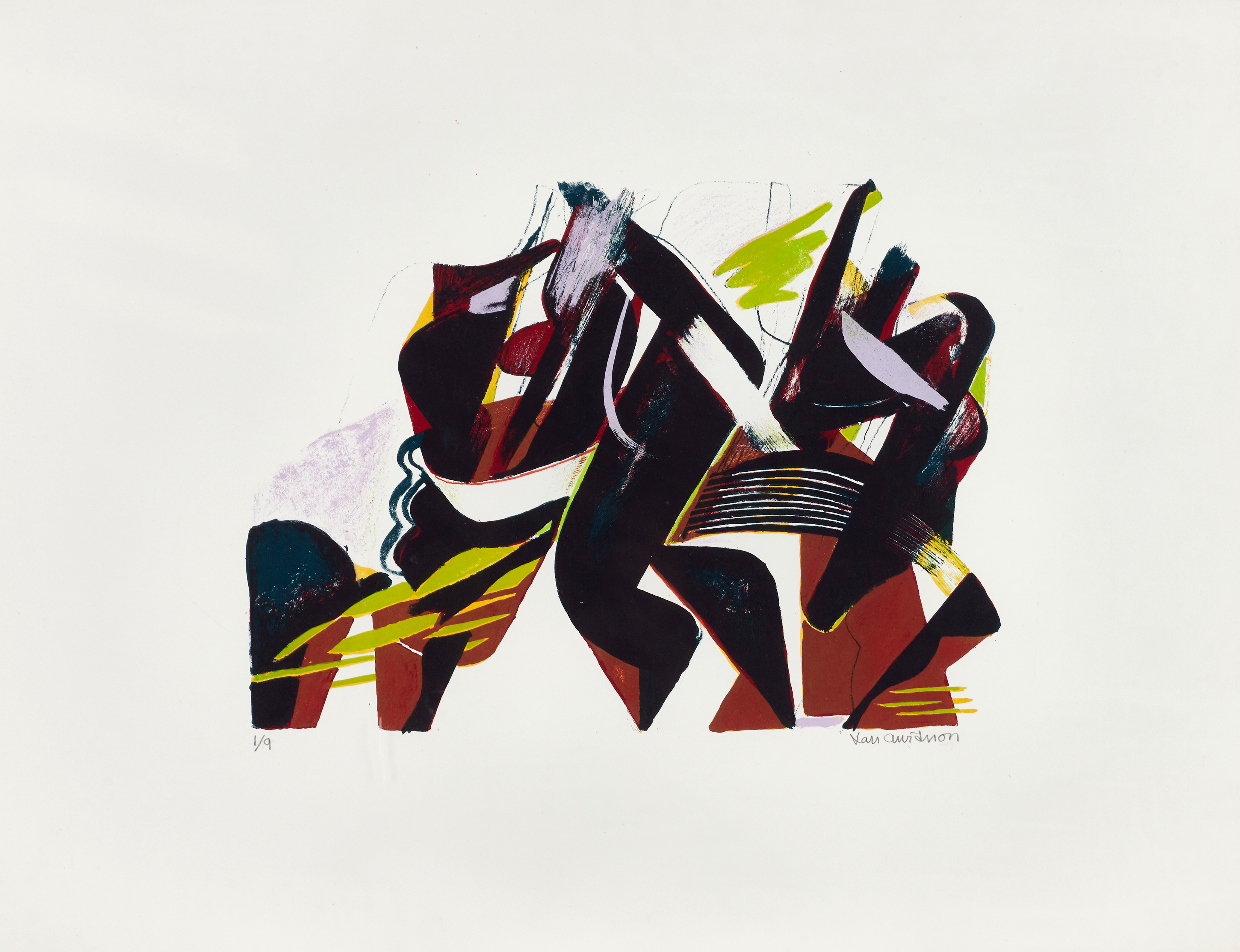 LARS ARVIDSSON. Komposition, signerad och numrerad 1/9, färglitografi.