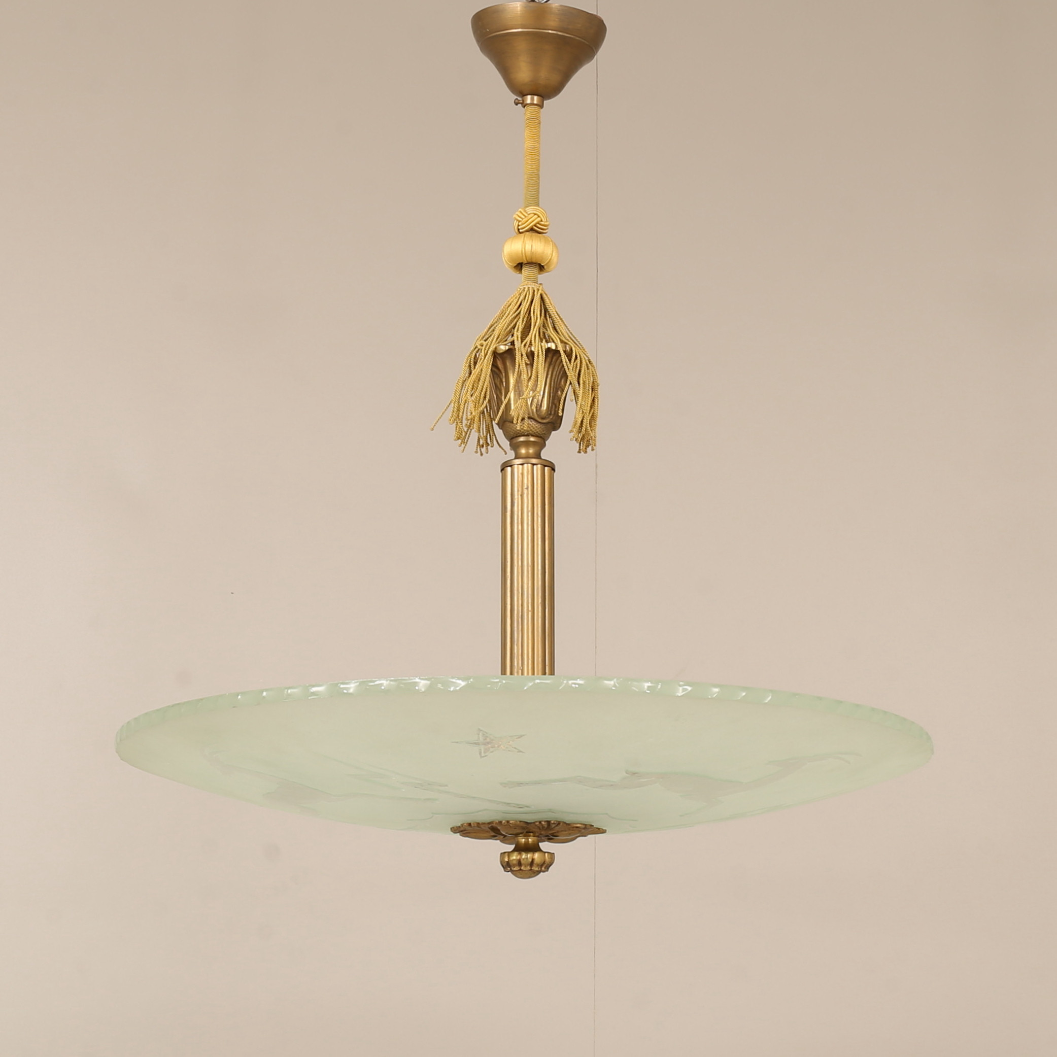 TAKLAMPA, Swedish modern, mässing och råglas.