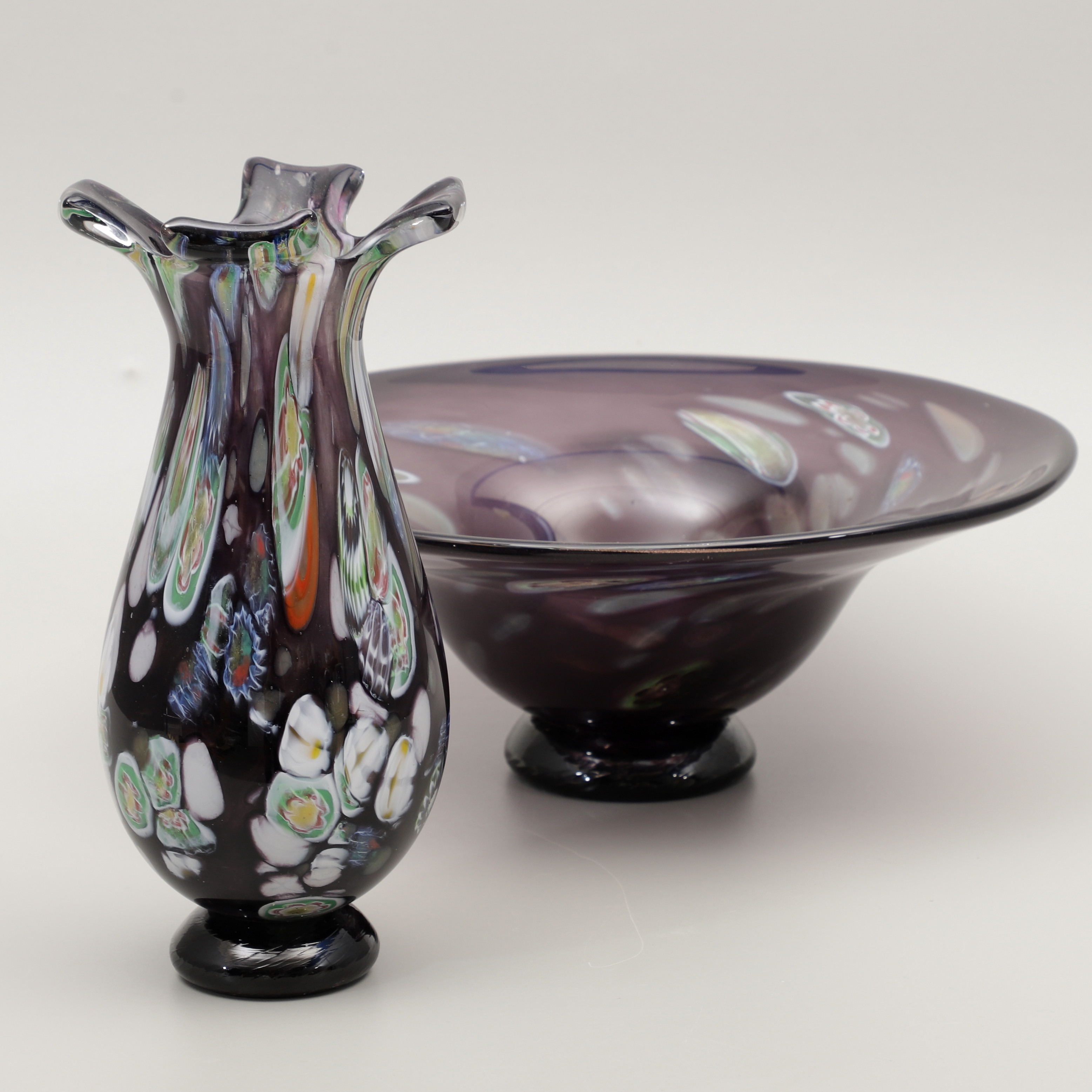 SKÅL, VAS, 2 delar, glas, Johansfors, 1990-tal, delvis signerat.