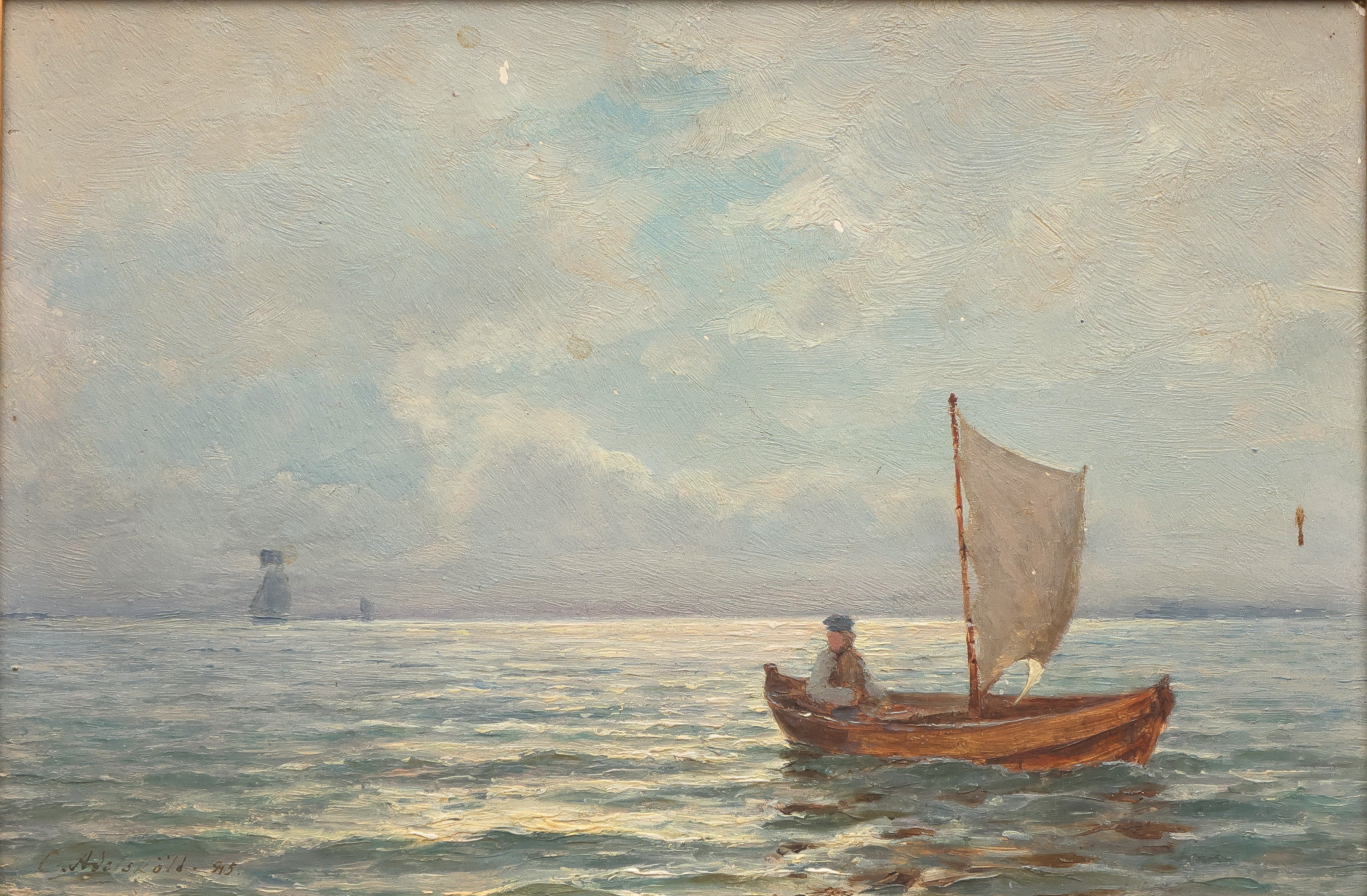 CARL ADELSKÖLD. (1830-1914): Marint motiv signerad C Adelsköld, olja på pannå.