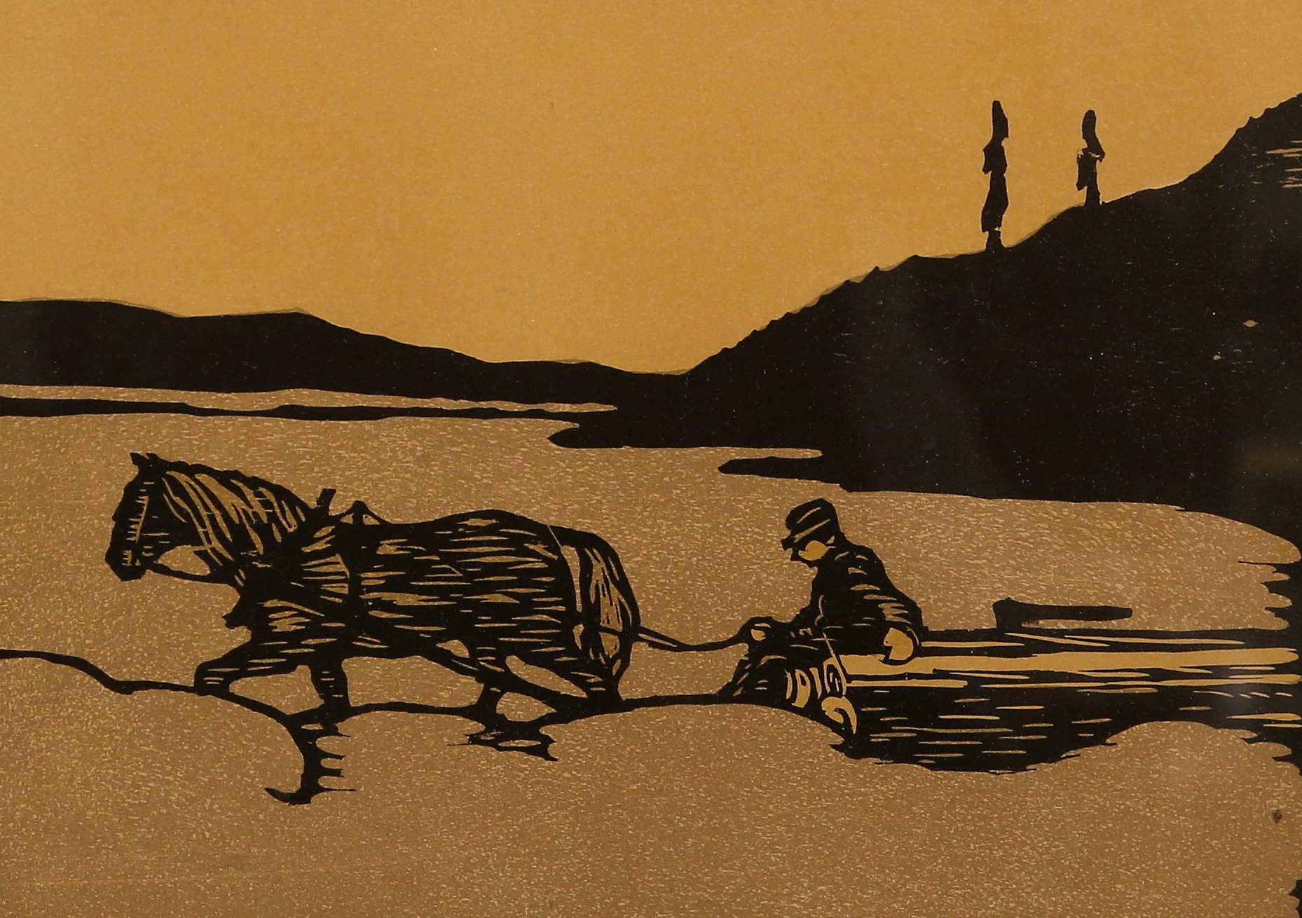 VICTOR JERNBERGH. träsnitt, Timmerkörare, reproduktion, tryckt signatur.