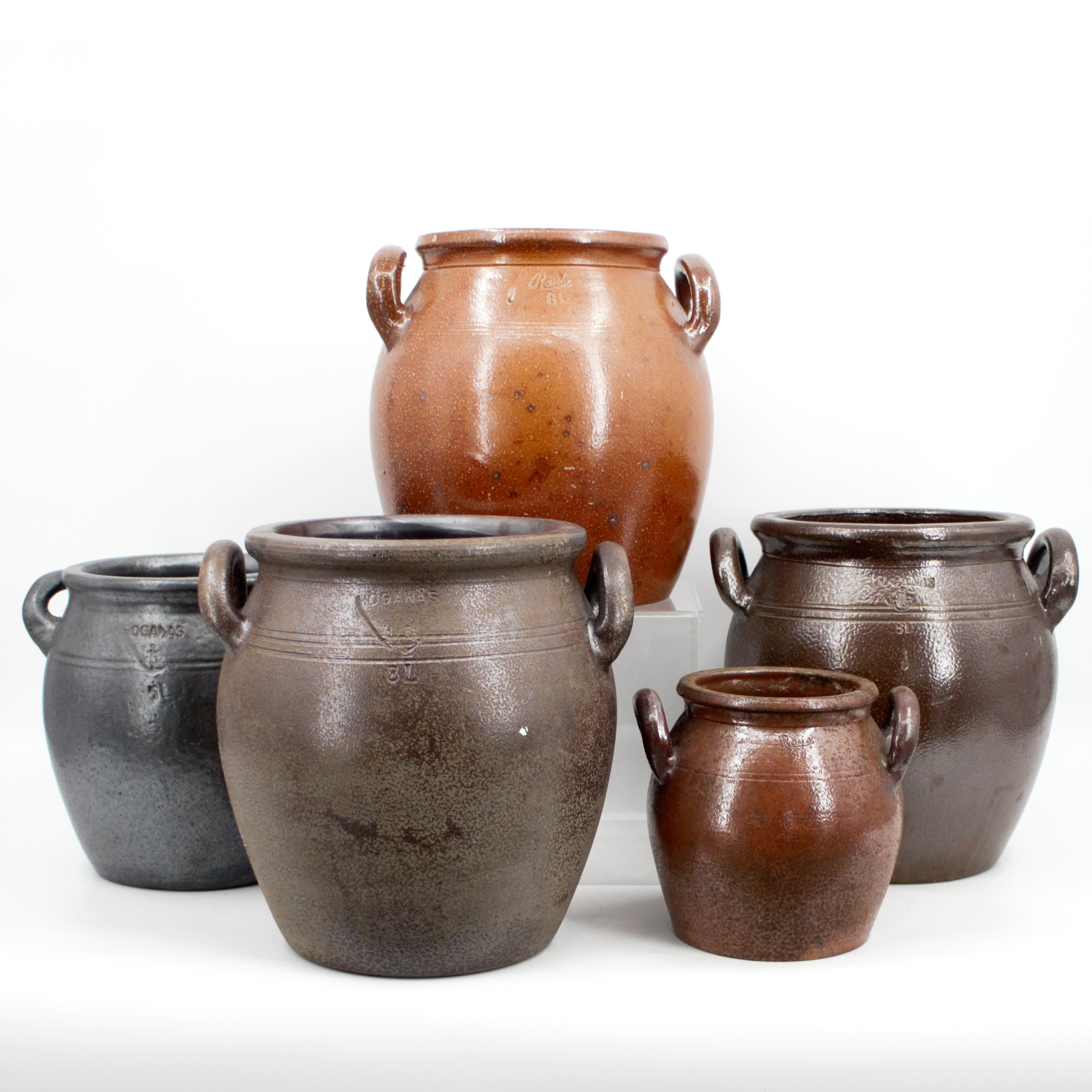 KRUS, 5 delar, glaserat stengods, Höganäs Bolaget och Raus.