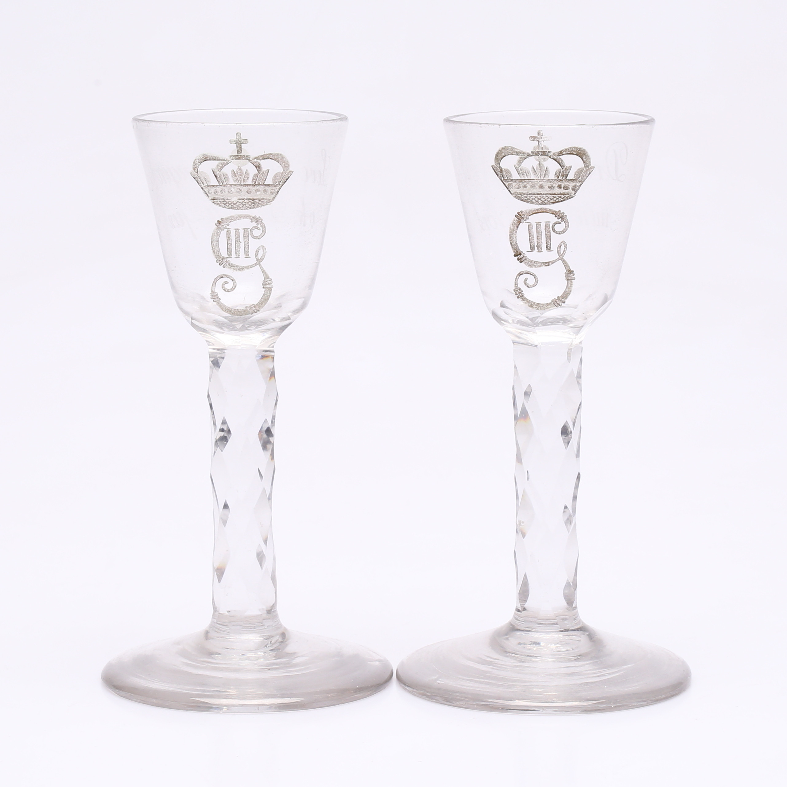 SUP/VINGLAS, 2 st, Gustav III monogram, 1700/1800-tal.