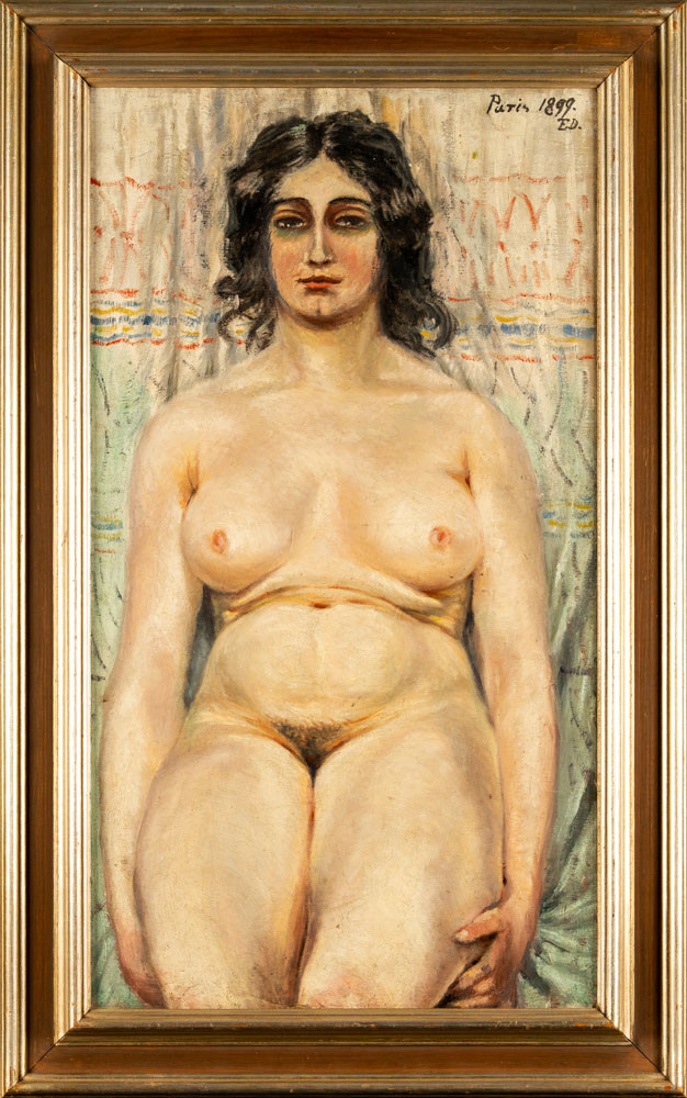 OIDENTIFIERAD KONSTNÄR. Olja på duk "Porträtt" Signerad E.D & daterad Paris 1899.